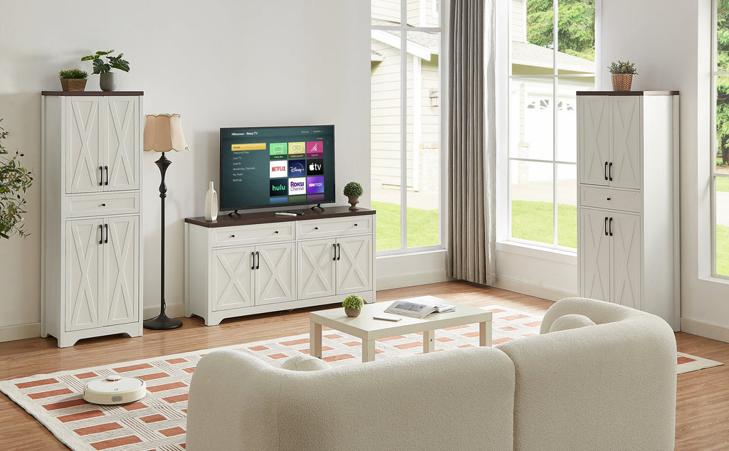 TV Cabinet Set Multifunctional TV Wall, One TV Cabinet and Two Sideboards for Living Room, 108.7''L x 15''W x 68''H.