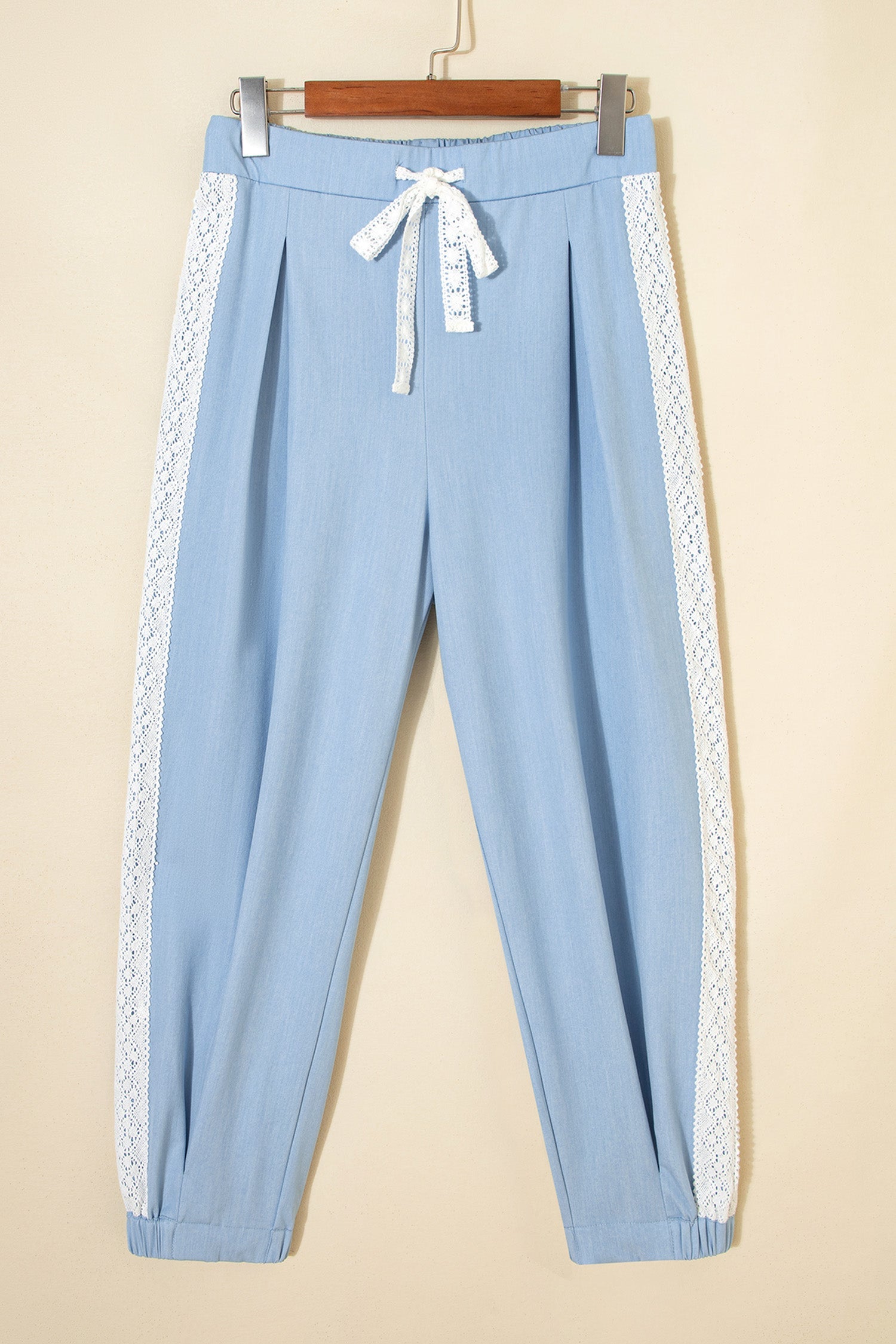 Floral Lace Patch Pocket Pleated Wide Leg Pants
