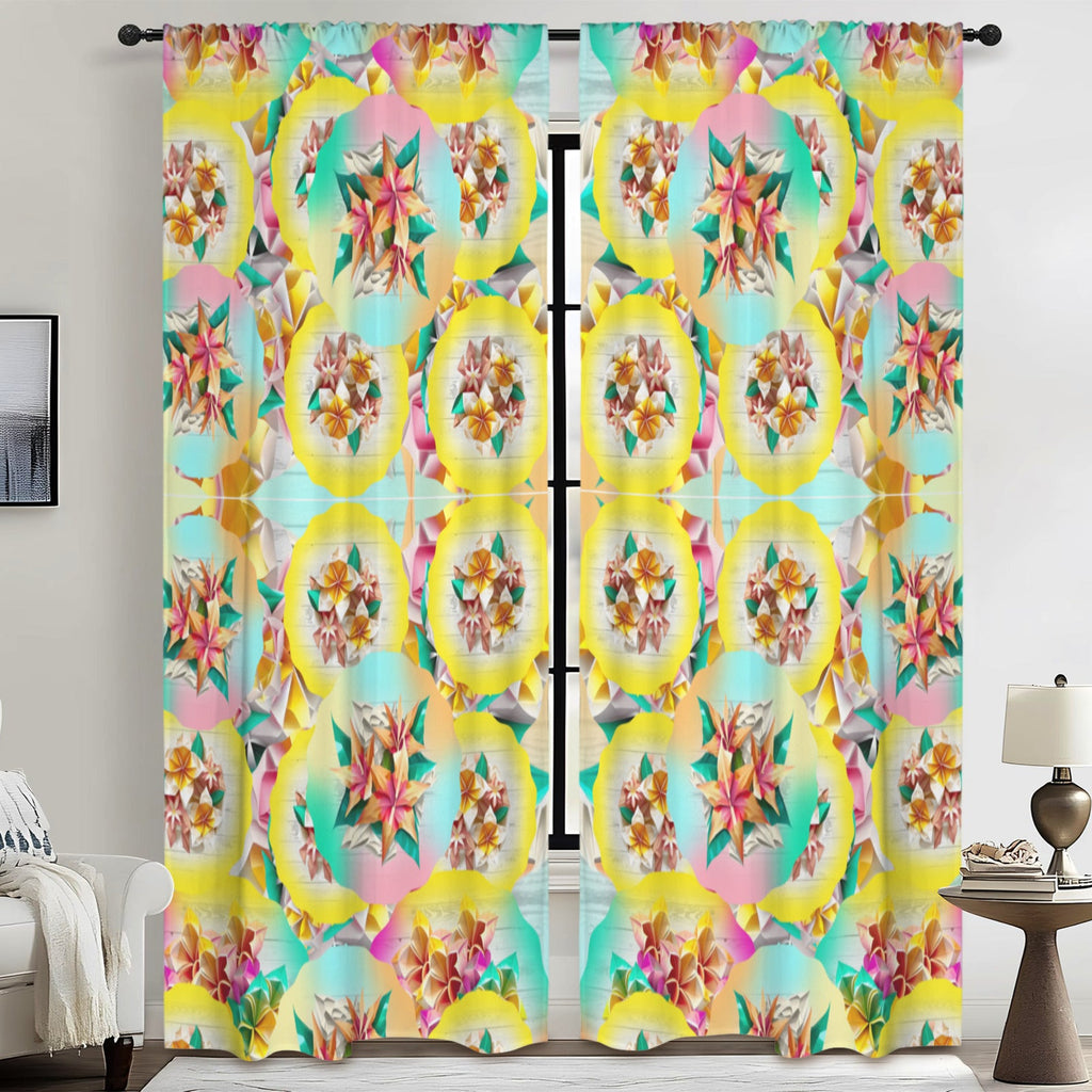 Circle Floral Pastel Pattern Floor-To-Ceiling Curtain 52x84inch | Ships from USA
