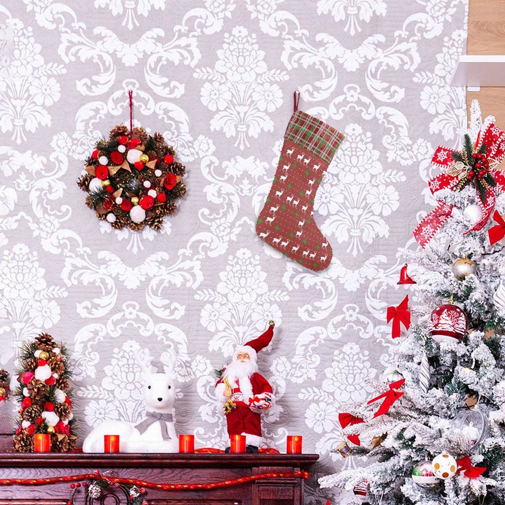 Red Christmas Deer Pattern Sequin Christmas Stocking (Made in USA)