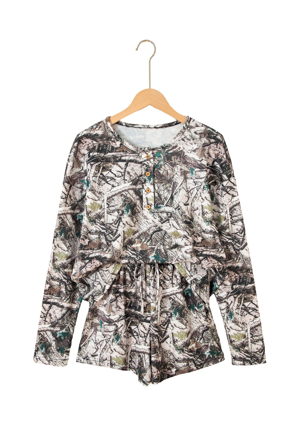 Camo Long Sleeve Top & Elastic Waist Shorts Set