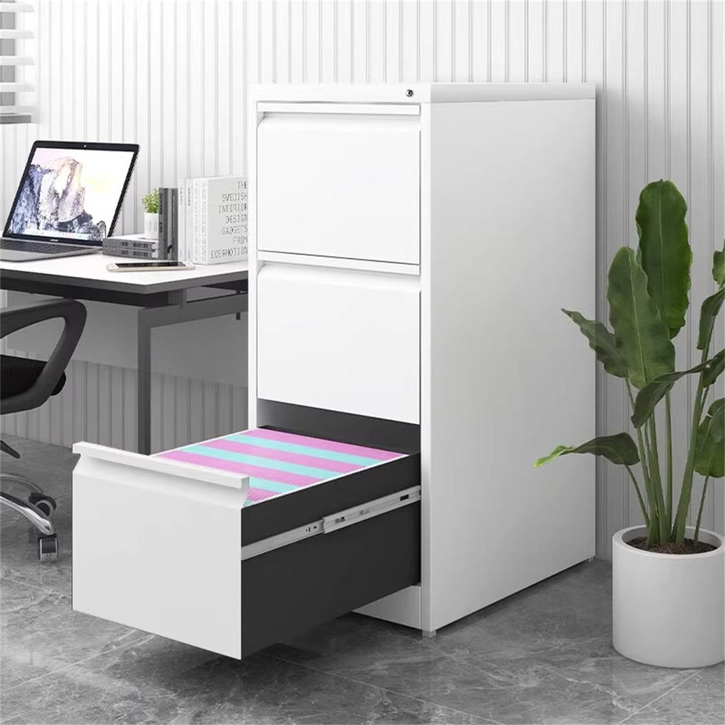 Steel Vertical File Cabinet with Lock - 3-Drawer Metal Storage for A4/Legal/Letter - White, 14.65 x 14.75 x 40.50 inches