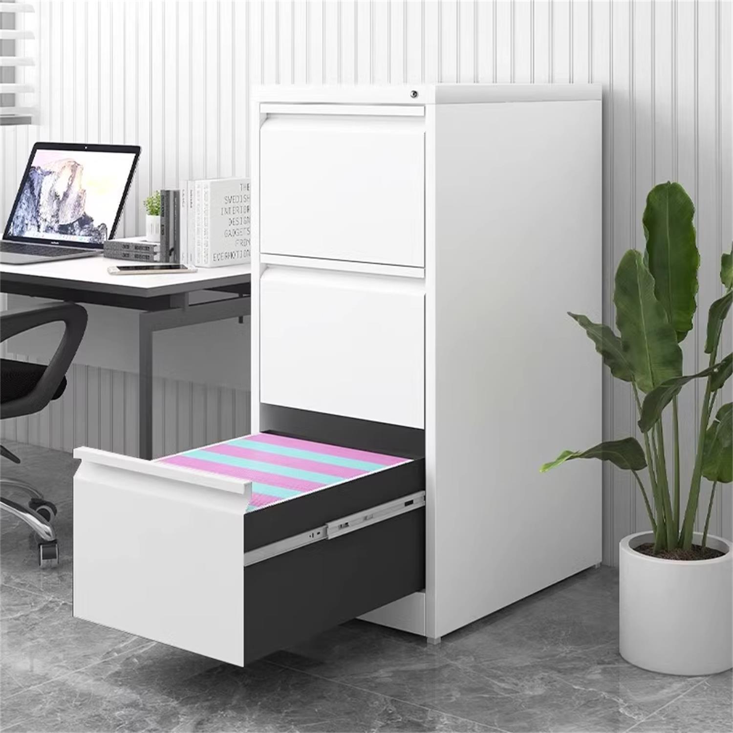 Steel Vertical File Cabinet with Lock - 3-Drawer Metal Storage for A4/Legal/Letter - White, 14.65 x 14.75 x 40.50 inches