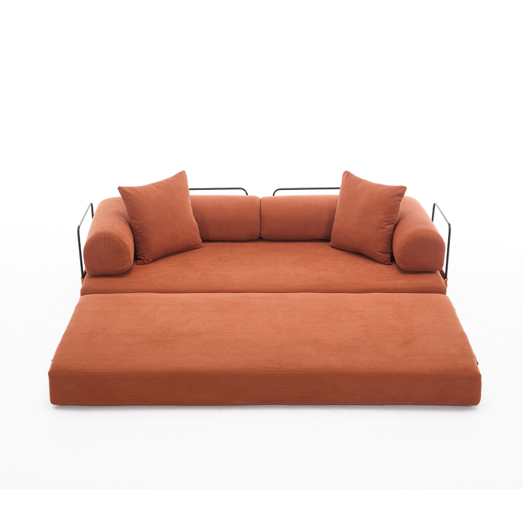 [NEW ARRIVED] [VIDEO PROVIDED] 78.5' Folding Convertible Out Sleeper Sofa Bed,4-in-1 DIY Combination Convertible Sofa, 3 seat, Folding Sleeper Sofa, King Size , Bedroom,Apartment,Corduroy,Orange