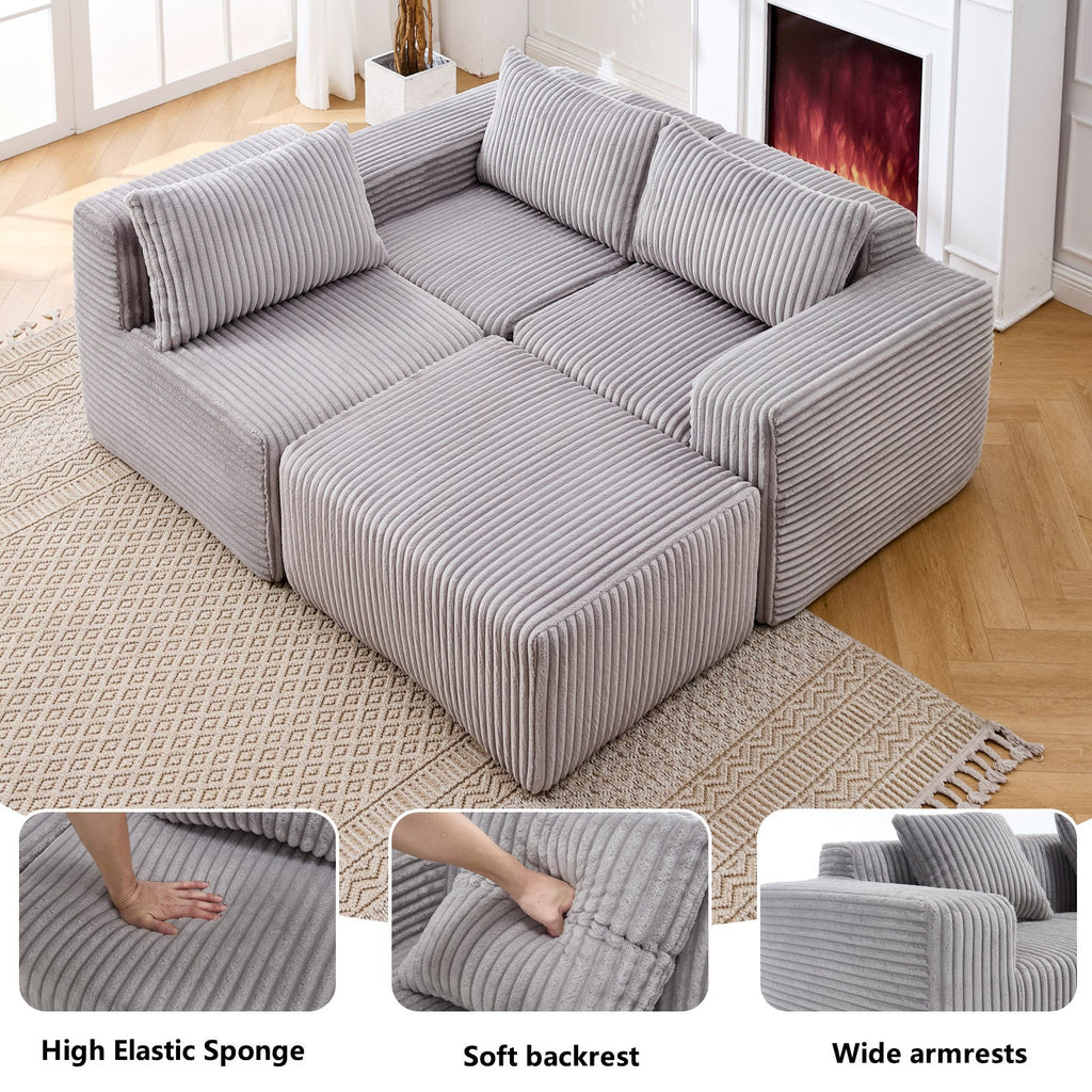 Modern Minimalist Modular Sectional Sofa L-Shape Upholstered Cloud Couch with Deep Seats Light Gray Fabric