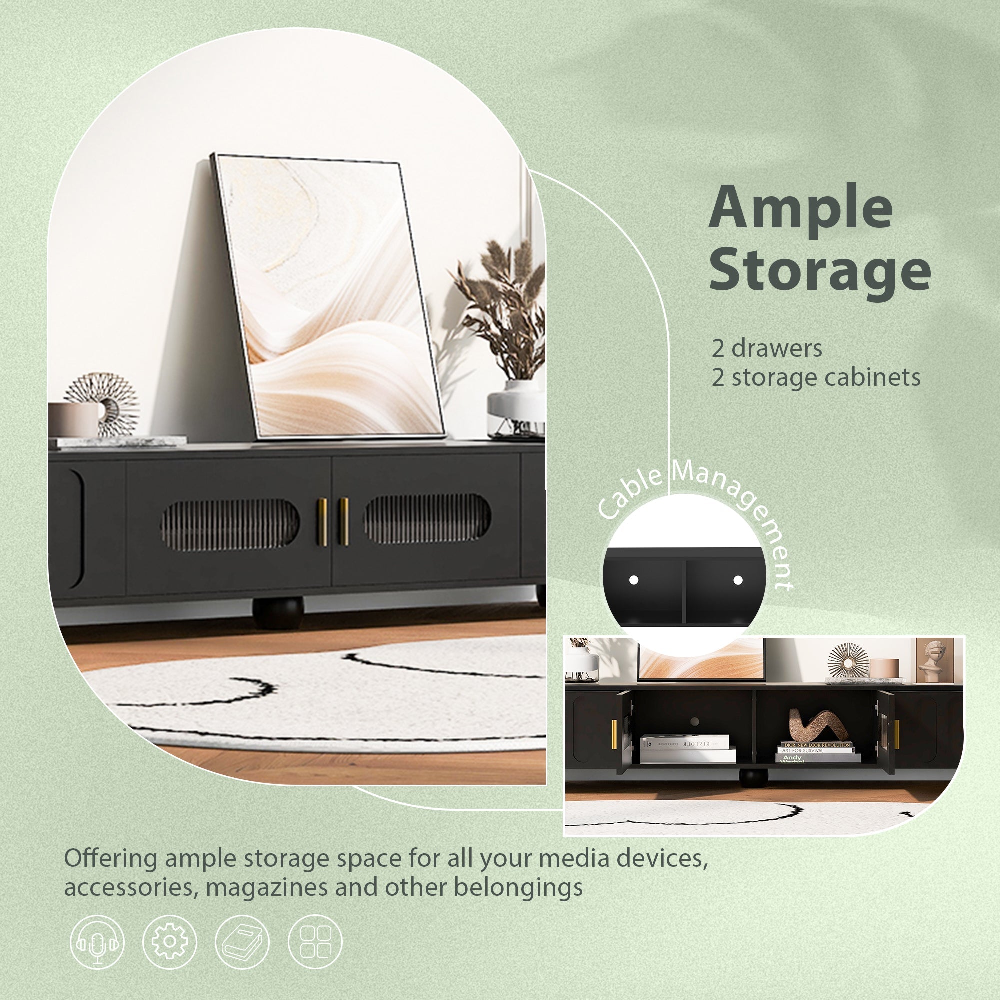U-Can Modern TV Stand for TVs up to 80 Inches, Entertainment Center with Glass Door, TV Storage Cabinet with Solid Wood Legs and Metal Handles for Living room(OLD SKU:WF323694AAB )