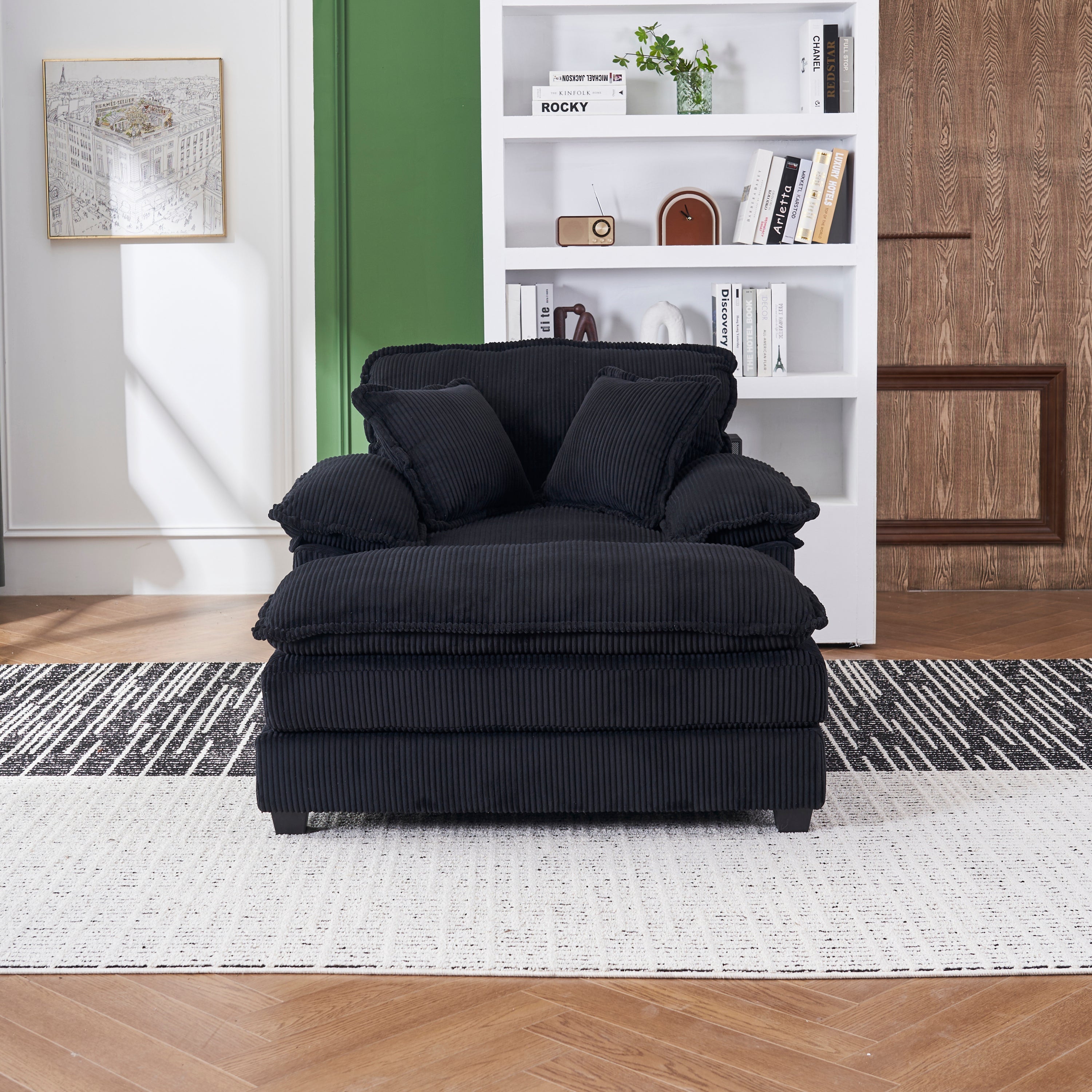 56.3 Inch Corduroy single sofa With  2 toss pillows and a ottoman ,Comfy Sofa- Deep Seat Couch for Living Room