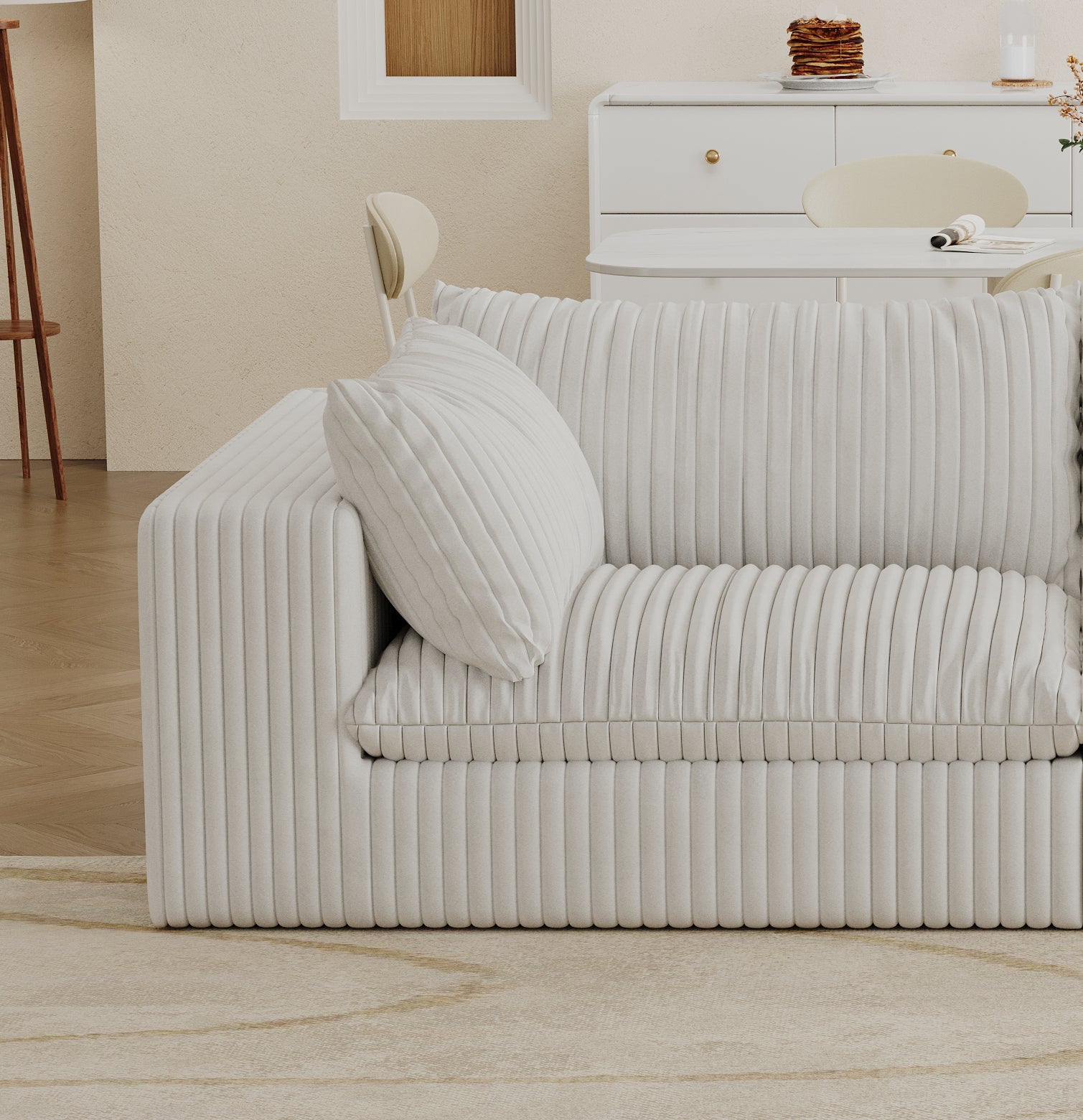 39.8' Cloud Sofa,Corduroy Fabric,Deep Seat Couches,Double-layer design,Removable  Cushion,No Assembly, DIY Combination for Living room, Bedroom,Conference room ,Apartment,White
