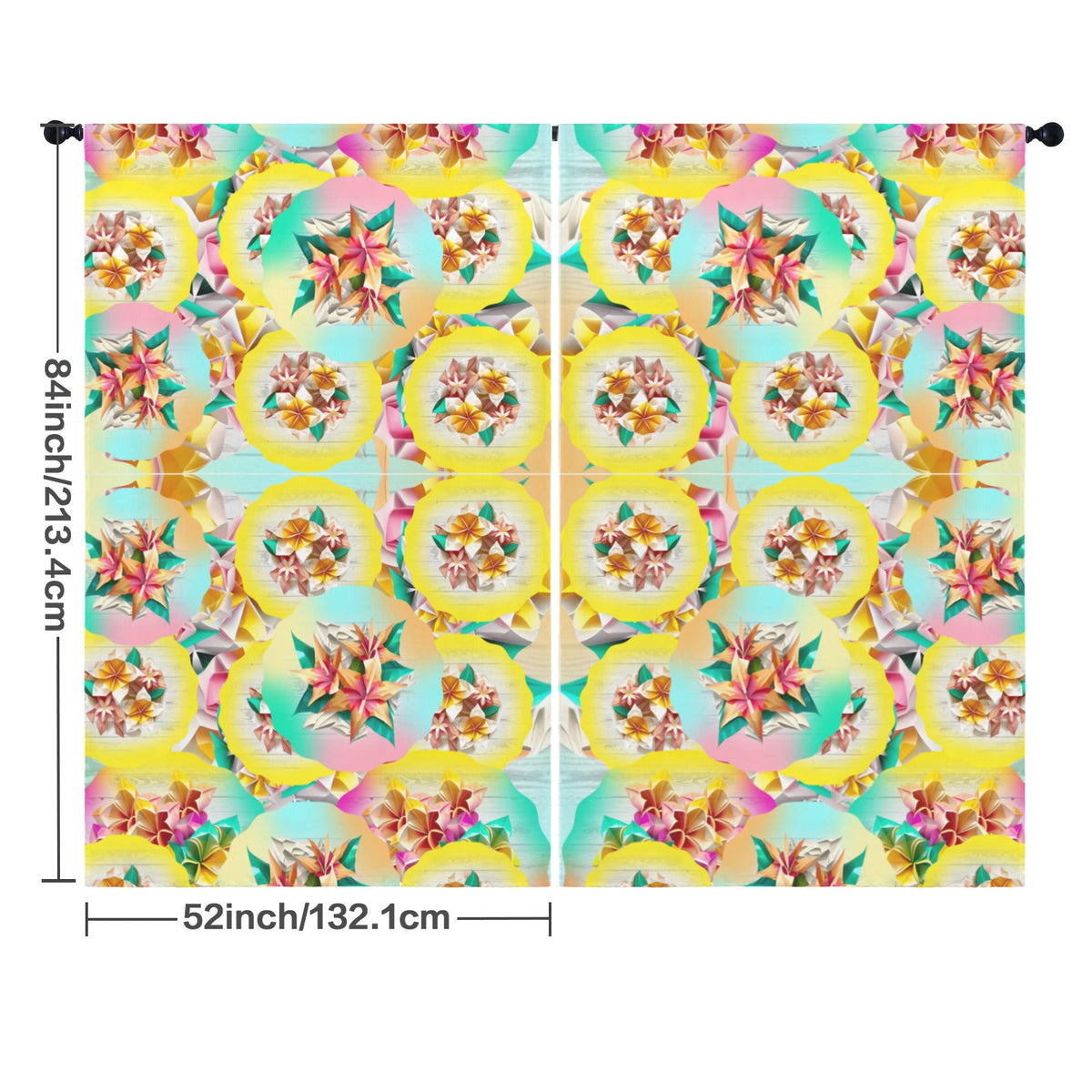 Circle Floral Pastel Pattern Floor-To-Ceiling Curtain 52x84inch | Ships from USA