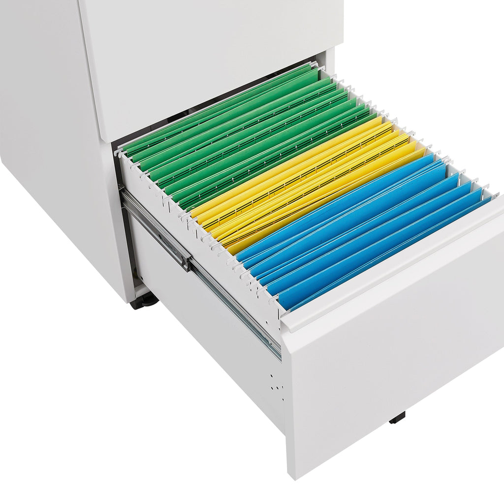 Metal 2 Drawer Mobile File Cabinet with Lock, Under Desk Office Steel Filing Cabinet, White, 25.6''H Legal/Letter Size Files Storage