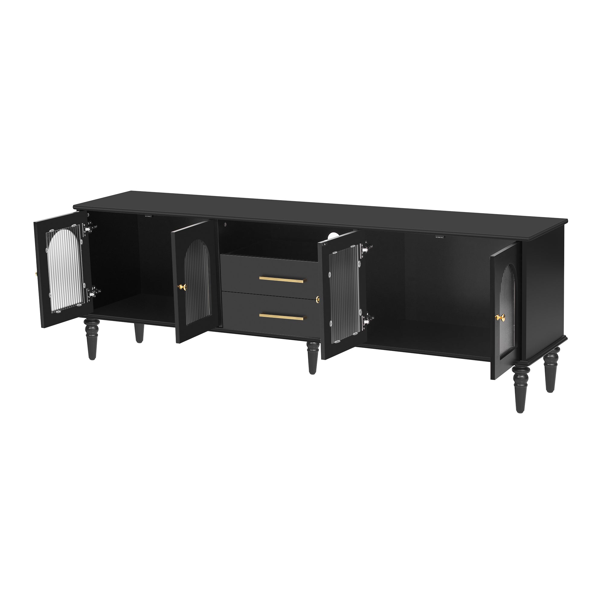 U-Can 68.9'' Retro TV Stand for TVs up to 75 Inches, Entertainment Center Media Console with Fluted Glass Doors and Five Solid Wood Legs for Living room(OLD SKU:N724P198468B)