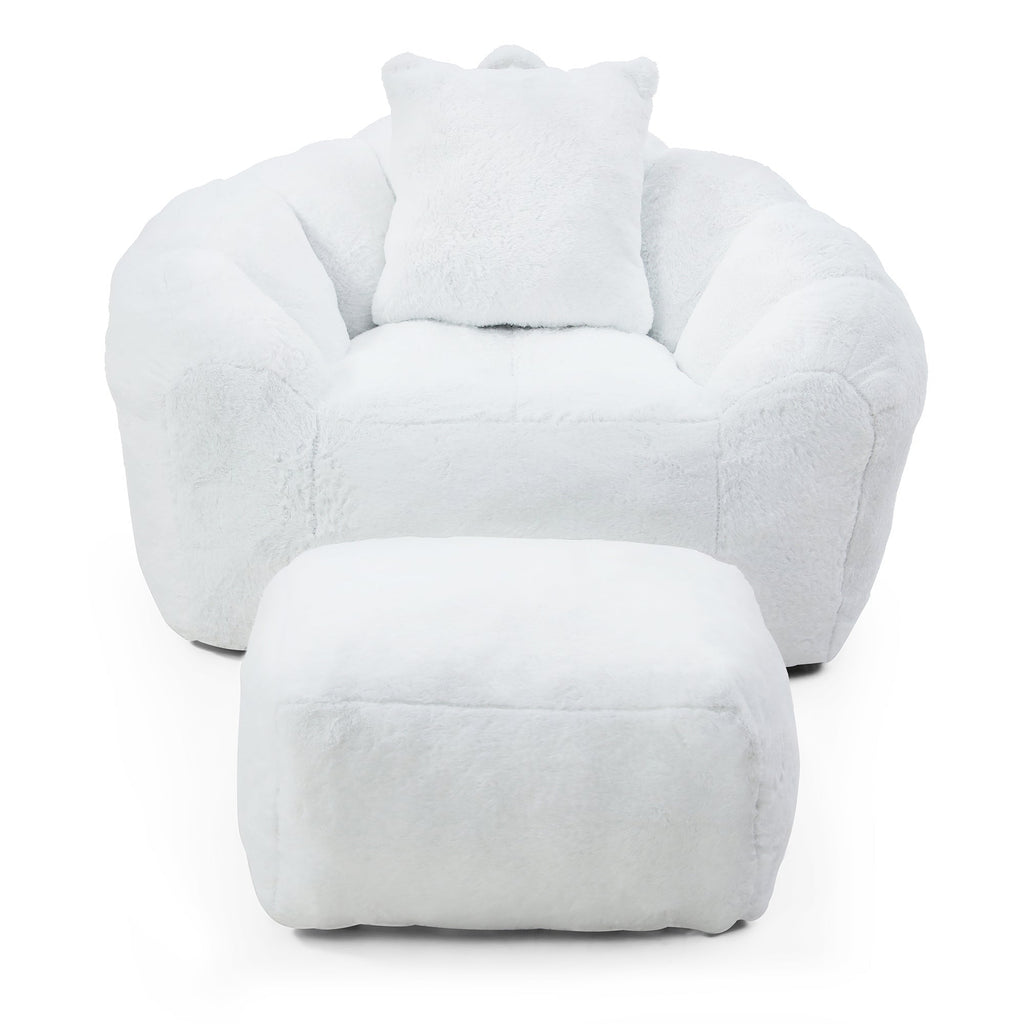 Giant Bean Bag Chair withFootstool, Oversized Bean Bag  for Adults and Kids, Faux Fur Shell-Shaped Large Chair with Filler, Stuffed Big Accent Sofa,  Floor Sofa for Gaming,Reading Living Room Bedroom