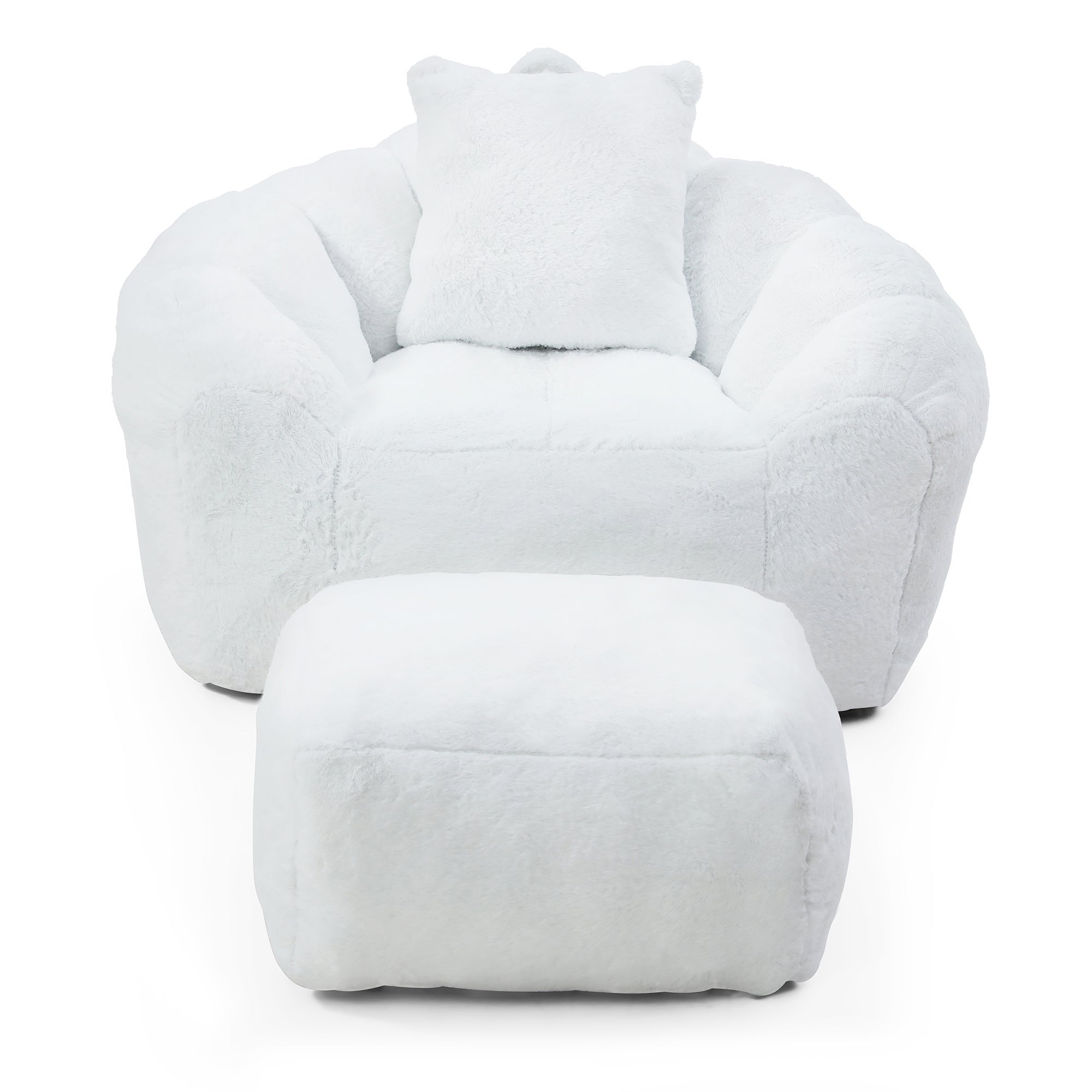 Giant Bean Bag Chair withFootstool, Oversized Bean Bag  for Adults and Kids, Faux Fur Shell-Shaped Large Chair with Filler, Stuffed Big Accent Sofa,  Floor Sofa for Gaming,Reading Living Room Bedroom