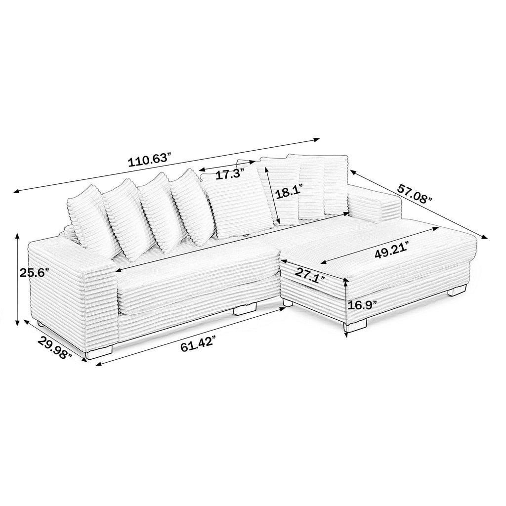 Corduroy Tufted Upholstered Sleeper Sectional Sofa, L-Shaped Modular Convertible Sofa , Can freely change the position of the footrests-Black(Assembly is required)