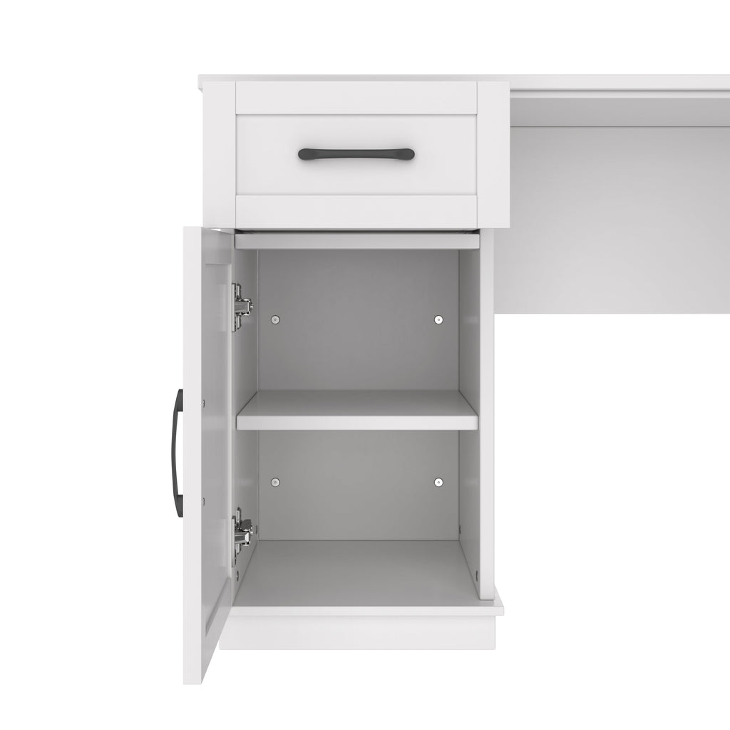 L-Shaped Computer Desk with 2 Cabinets and 2 Drawers, 11 Open Shelves , with Electrical Outlet, for Study, Living Room and Office, White