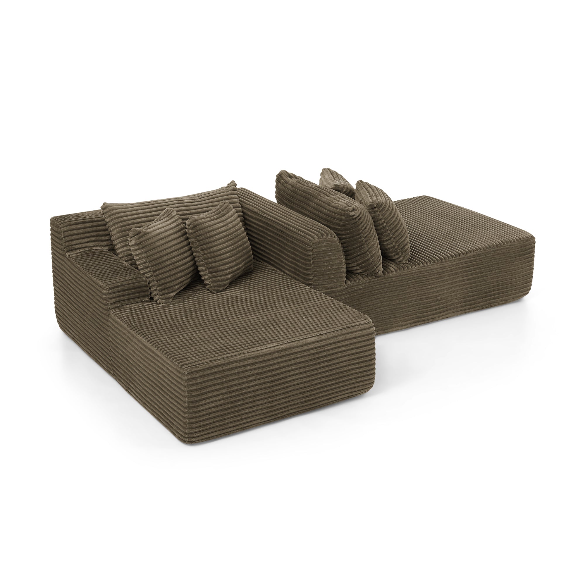 Two-seater lazy sofa lounge chair,Compressed sofa no assembly required, made of velvet fabric, fluffy modern lounge chair, used for indoor living rooms and bedrooms-Brown