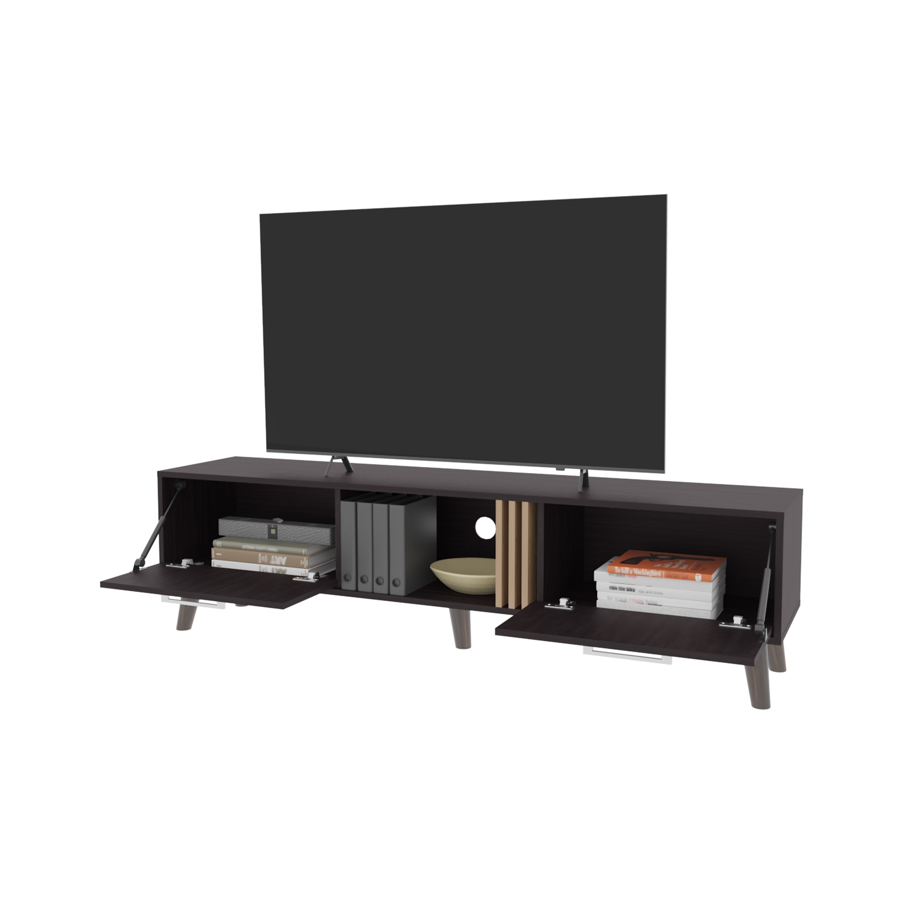 Dragon Tv Stand with 2 Doors and Open Storage, Wengue