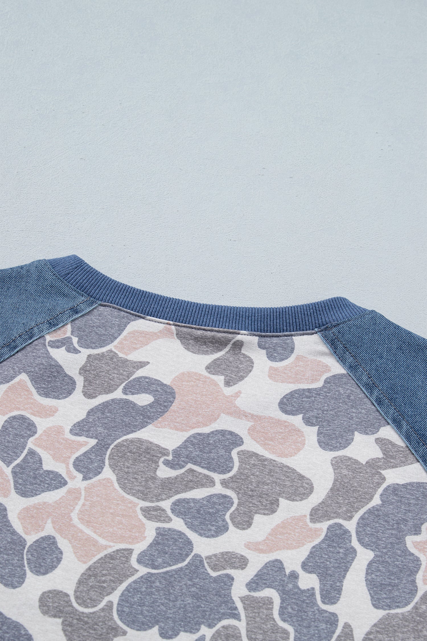 Camo Colorblock Denim Raglan Short Sleeve Tee