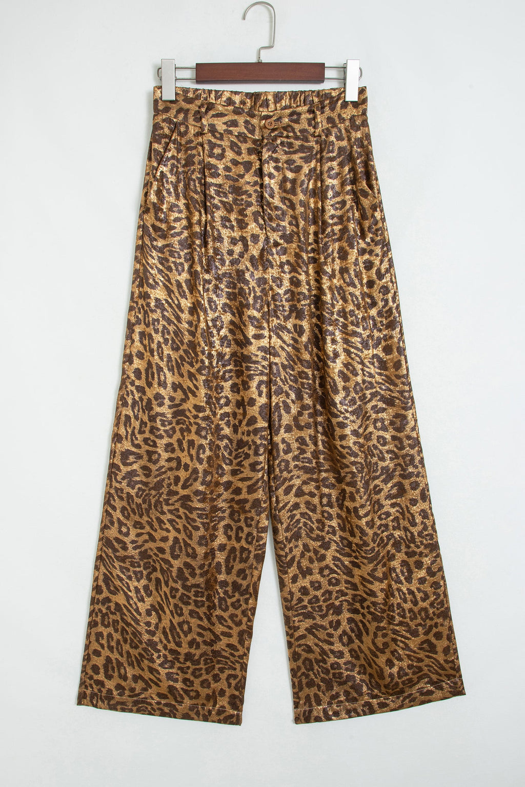 Leopard Buttoned Elastic Waist Wide Leg Pants