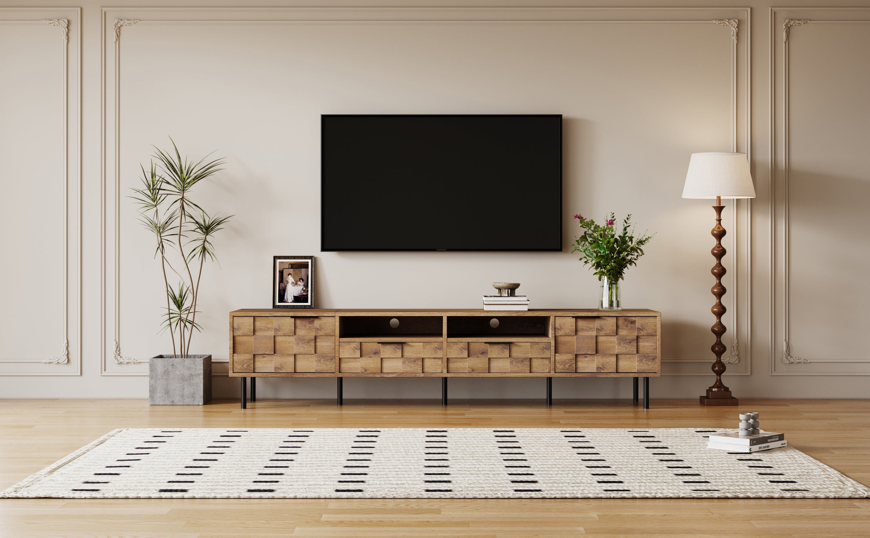 Mid Century TV Stand with 2 Drawers, Media Console Table for TVs up to 85'', Entertainment Center with Storage for Living room, Bedroom, Home Theatre