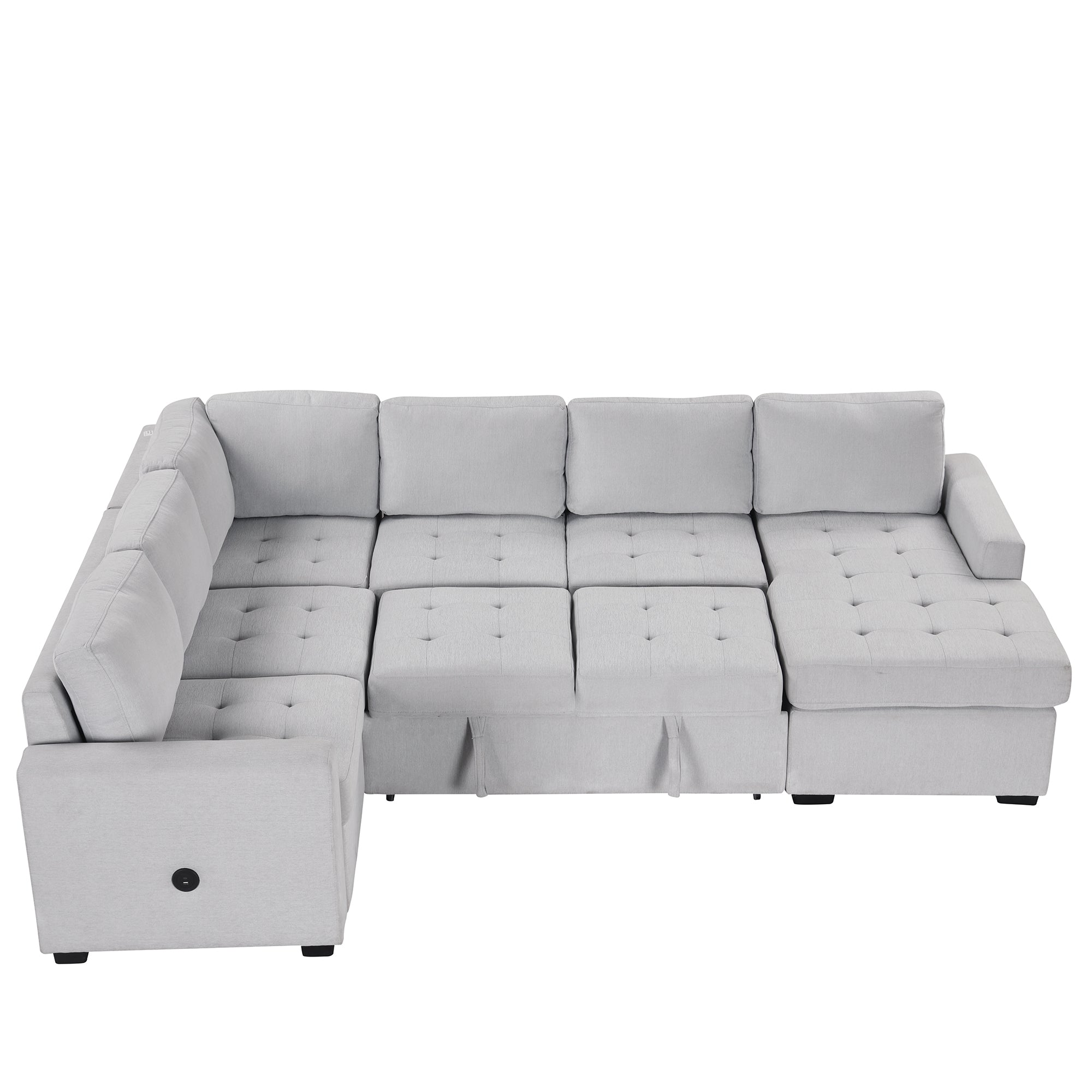 U_Style Sectional Sleeper Sofa with Pull-out Bed and Lounge Chair, USB and Type-C Interfaces, Suitable for Living Room, Office, and Spacious Spaces