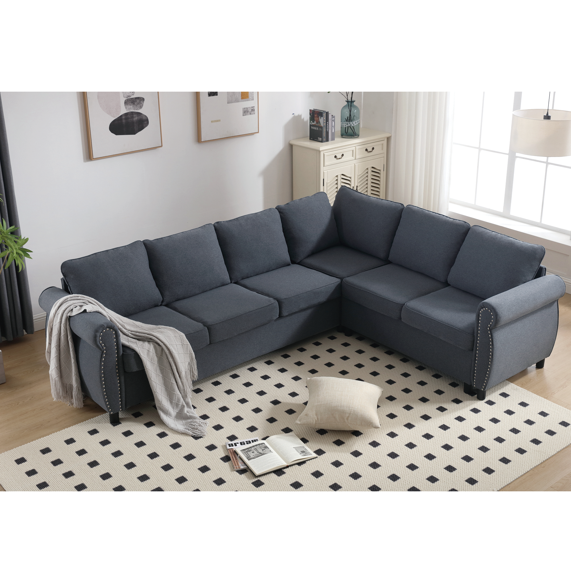 [NEW ARRIVED] [VIDEO PROVIDED] Sleeper Sofa, 2 in 1 Pull Out Couch Bed,6 seater sofa bed, L Shaped Sleeper Sectional Sofa Couch,Riveted sofa,104'' Large combined sofa Bed in living room, GRAY