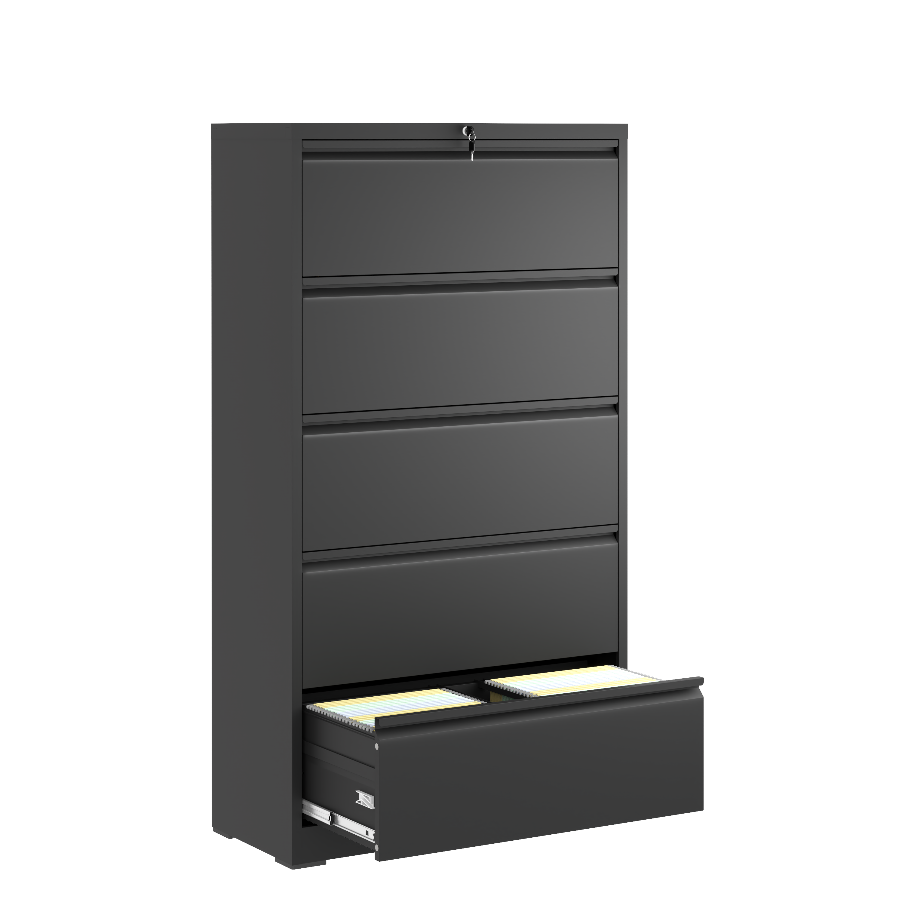 Modern Black 5-Drawer Steel Lateral File Cabinet with Lock for Legal/Letter/A4/F4 Files