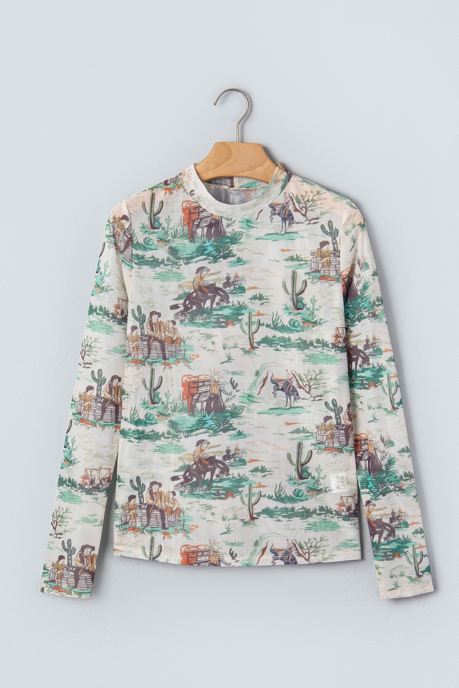 Western Long Sleeve Round Neck Slim Top