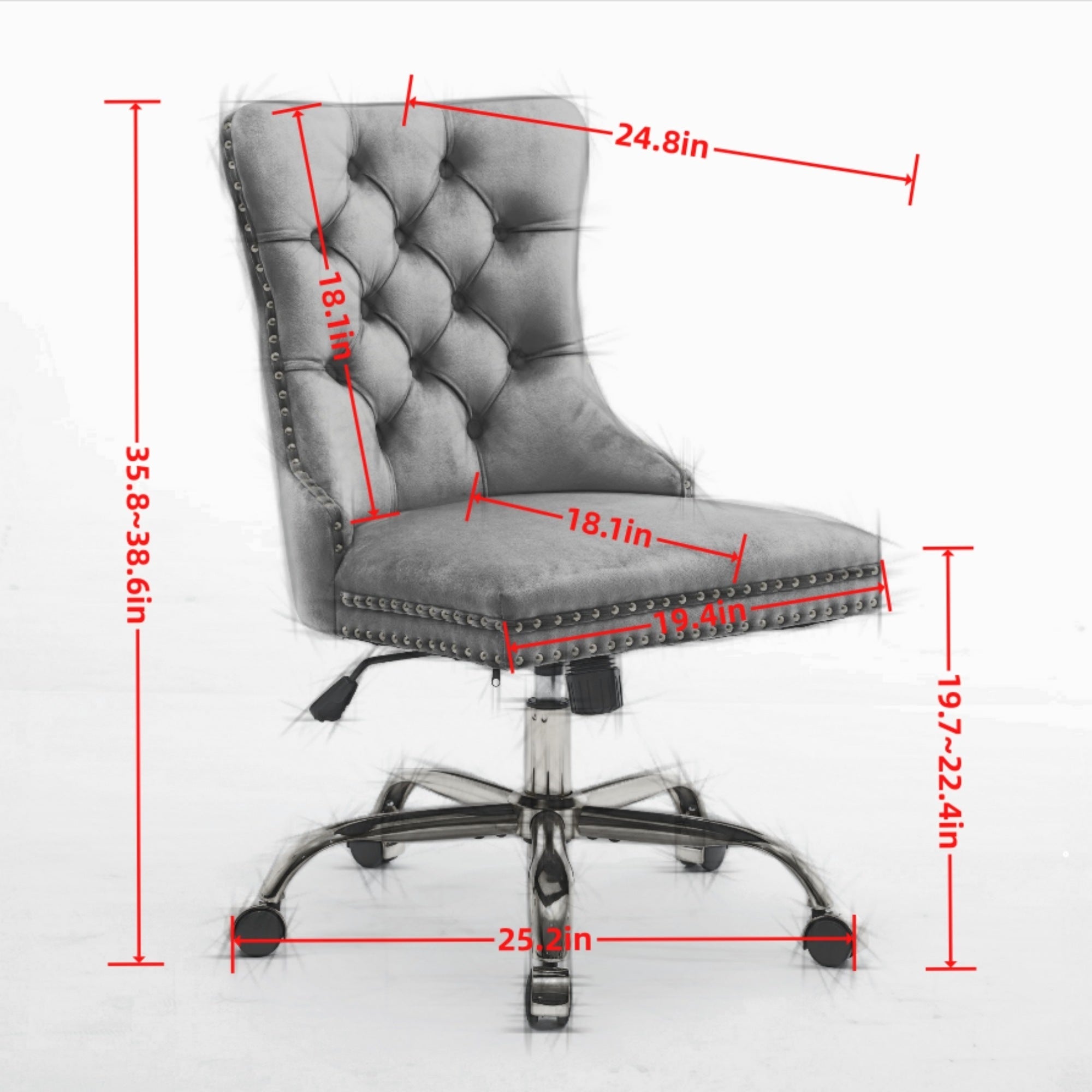 A&A Furniture Office Chair,Modern Velvet Upholstered Tufted Button Home Office Chair with Golden Metal Base,Adjustable Desk Chair Swivel Office Chair (Gray)