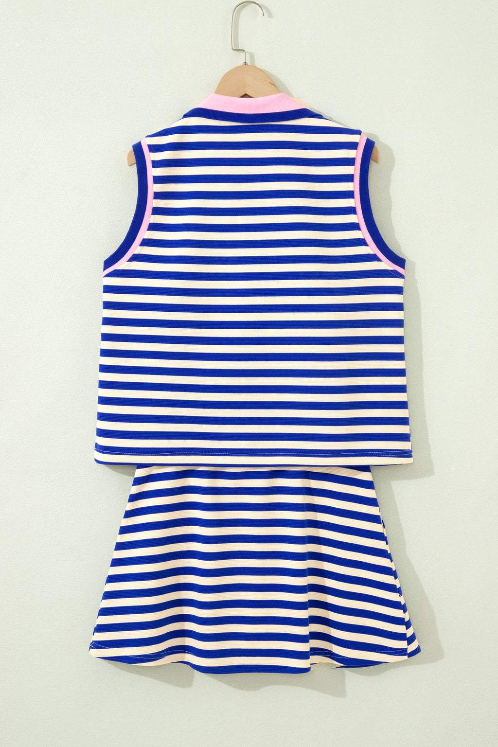 Stripe Textured Zip Collar Top & Skort Set