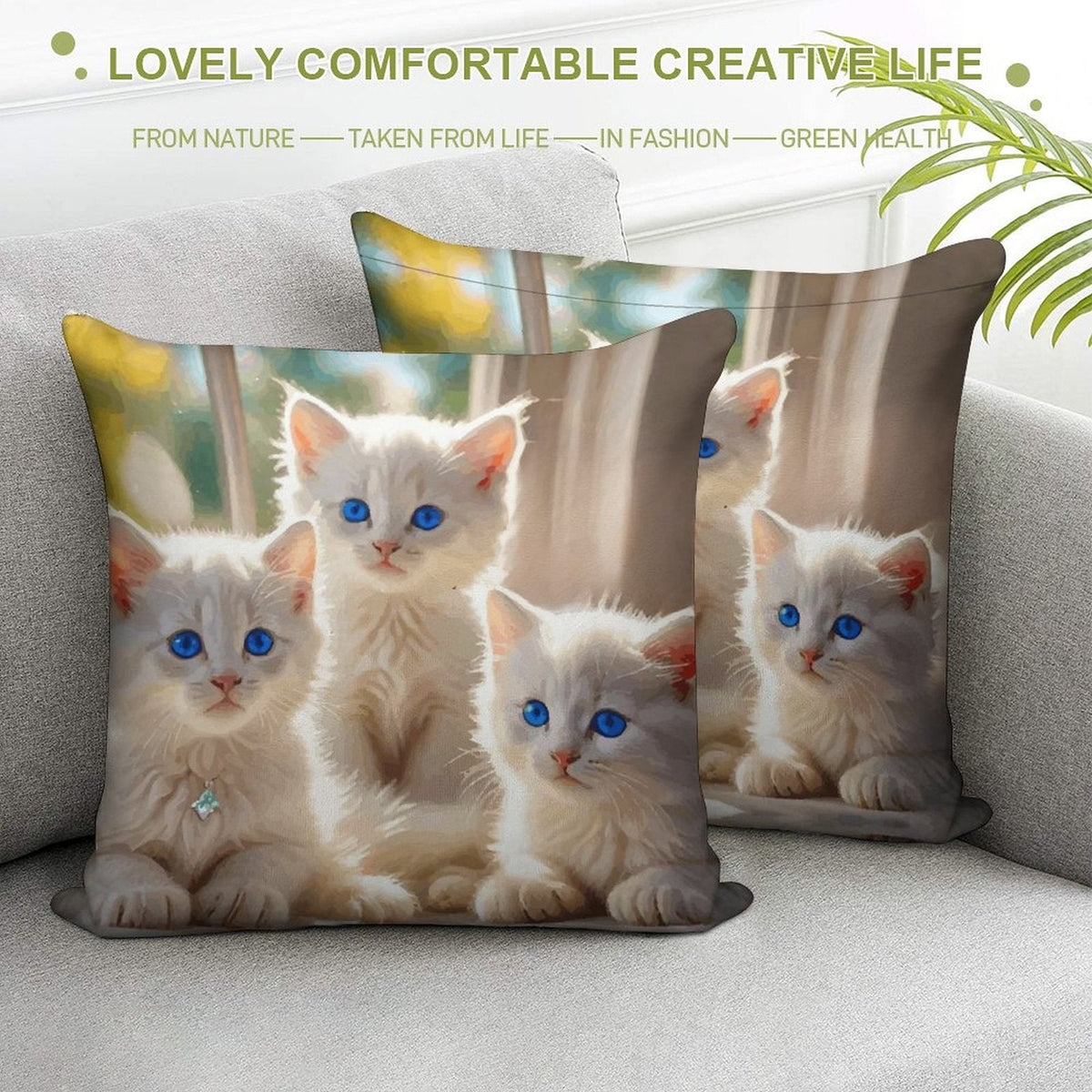 Fluffy White Kittens with Blue Eyes Ultra-Soft Pillowcases - 18"×18"