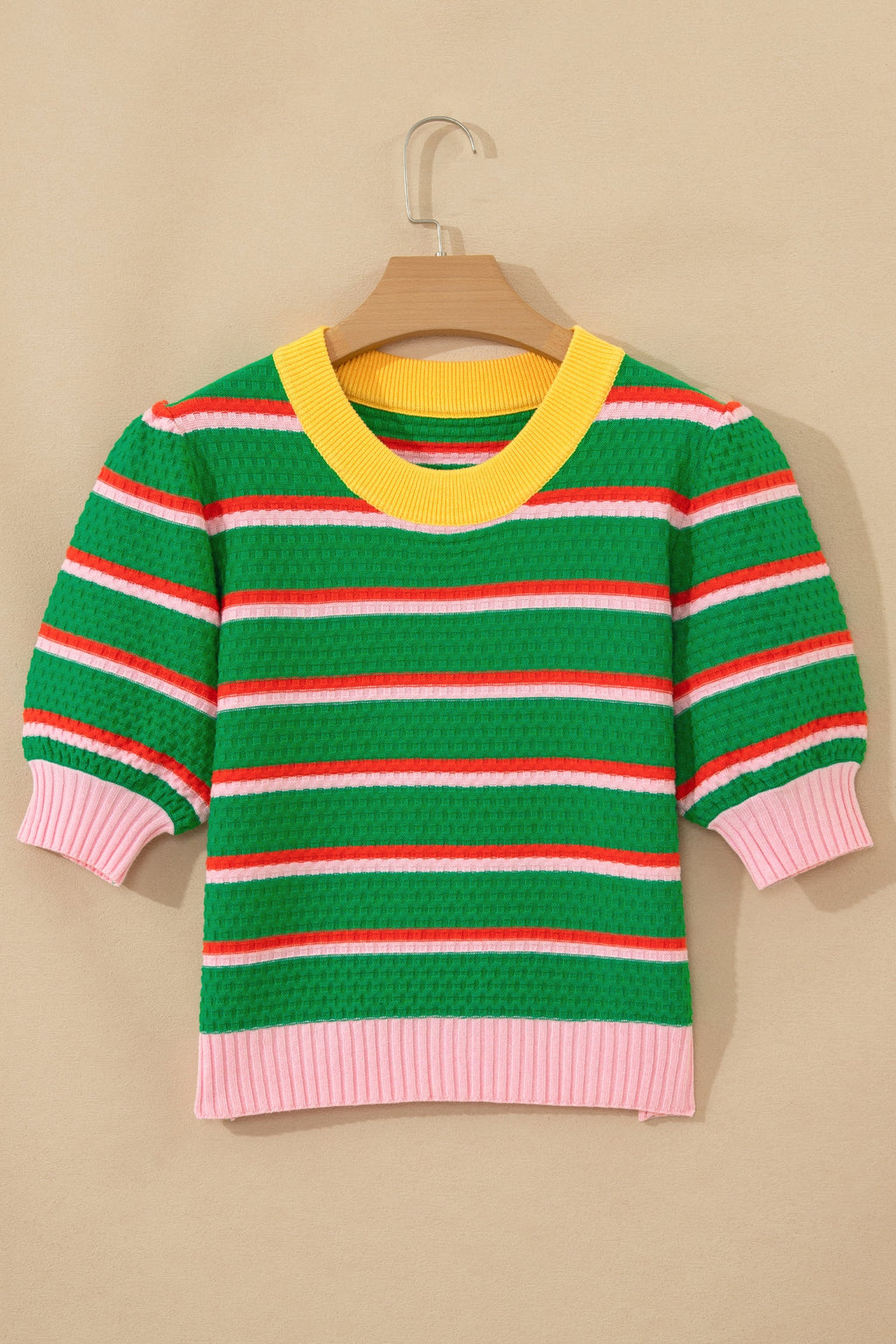 Stripe Colorblock Trim 3/4 Sleeve Sweater Top