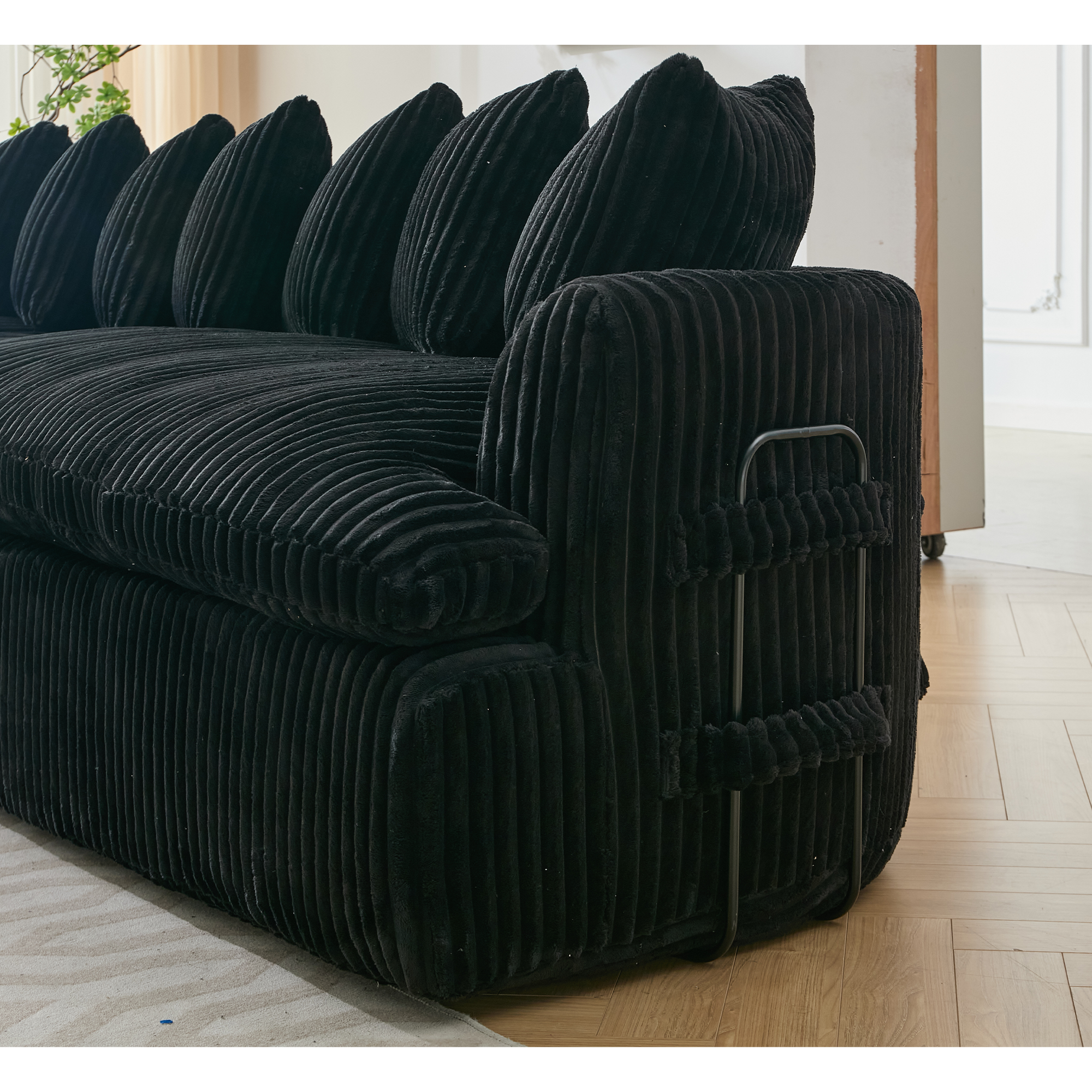 [NEW ARRIVED] [VIDEO PROVIDED]   127''  Large Sectional Sofa ,Elegant Curved Design ,High-Resilience Foam ,Ten Back Cushions,L-Shape Left Sofa,No Assembly  Required , (Black
-Soft Corduroy Fabric)