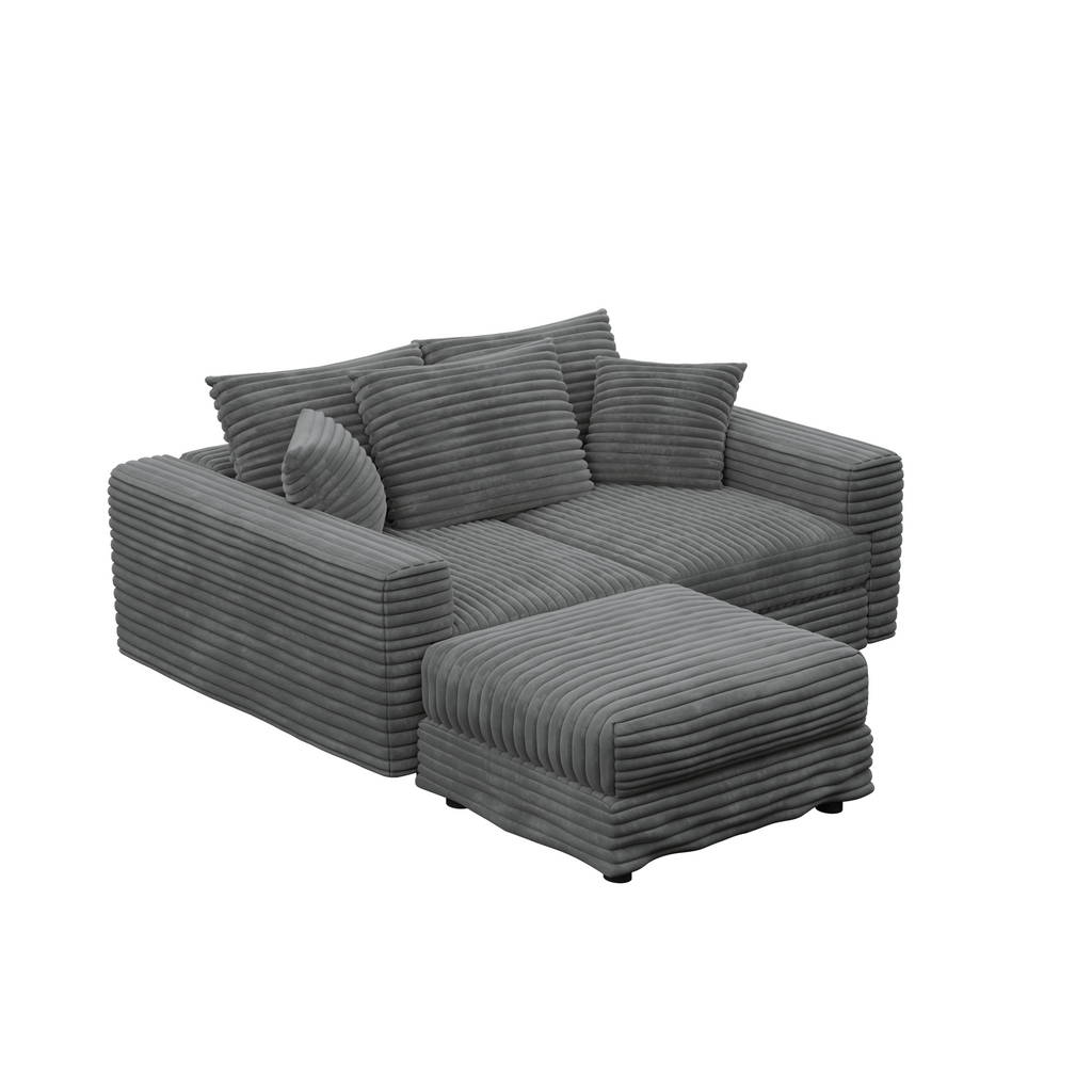 82.7 ' Plush Corduroy 3-Seat Sofa, Modern Comfy Upholstered Sofa Cloud Couch, Deep Seat Couches with Soft Pillows and 1 Ottomans, Convertible Sofa Lounge Chair, for Living Room,Apartment,Office,Grey