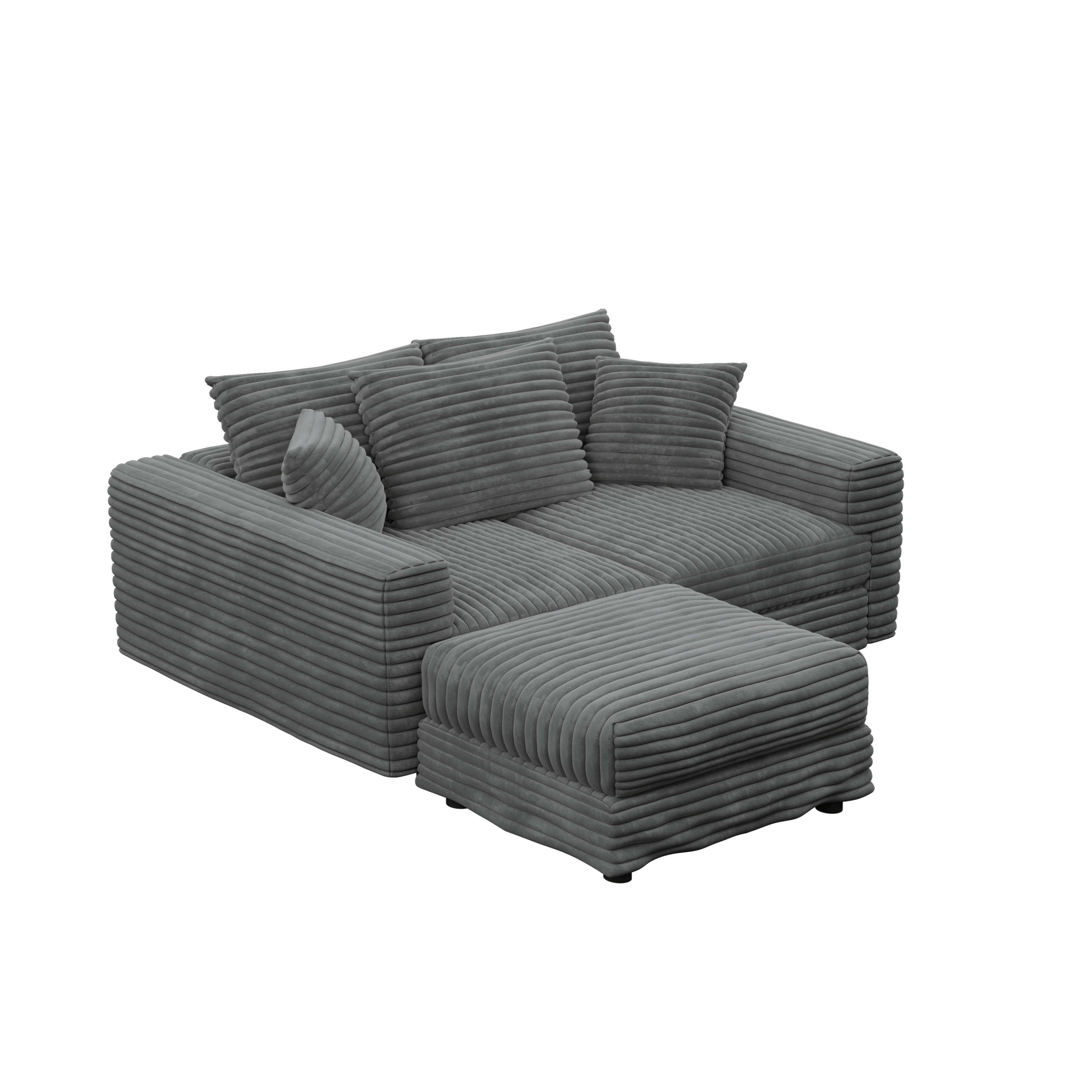 82.7 ' Plush Corduroy 3-Seat Sofa, Modern Comfy Upholstered Sofa Cloud Couch, Deep Seat Couches with Soft Pillows and 1 Ottomans, Convertible Sofa Lounge Chair, for Living Room,Apartment,Office,Grey
