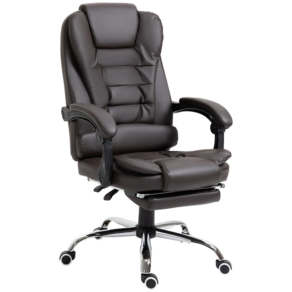 HOMCOM High Back Ergonomic Executive Office Chair, PU Leather Computer Chair with Retractable Footrest, Lumbar Support, Padded Headrest and Armrest, Coffee