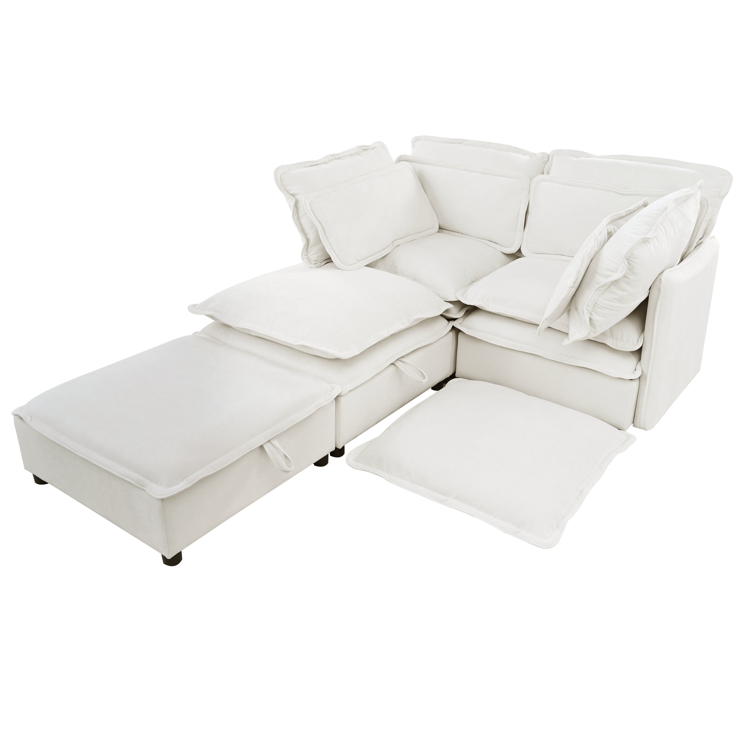U_Style Double-Layer Cushion Modular Sofa, Freely Combinable, 4-Seater with Storage Function, Includes 4 Soft Cushions, Perfect for Living Rooms, Offices, and Apartments