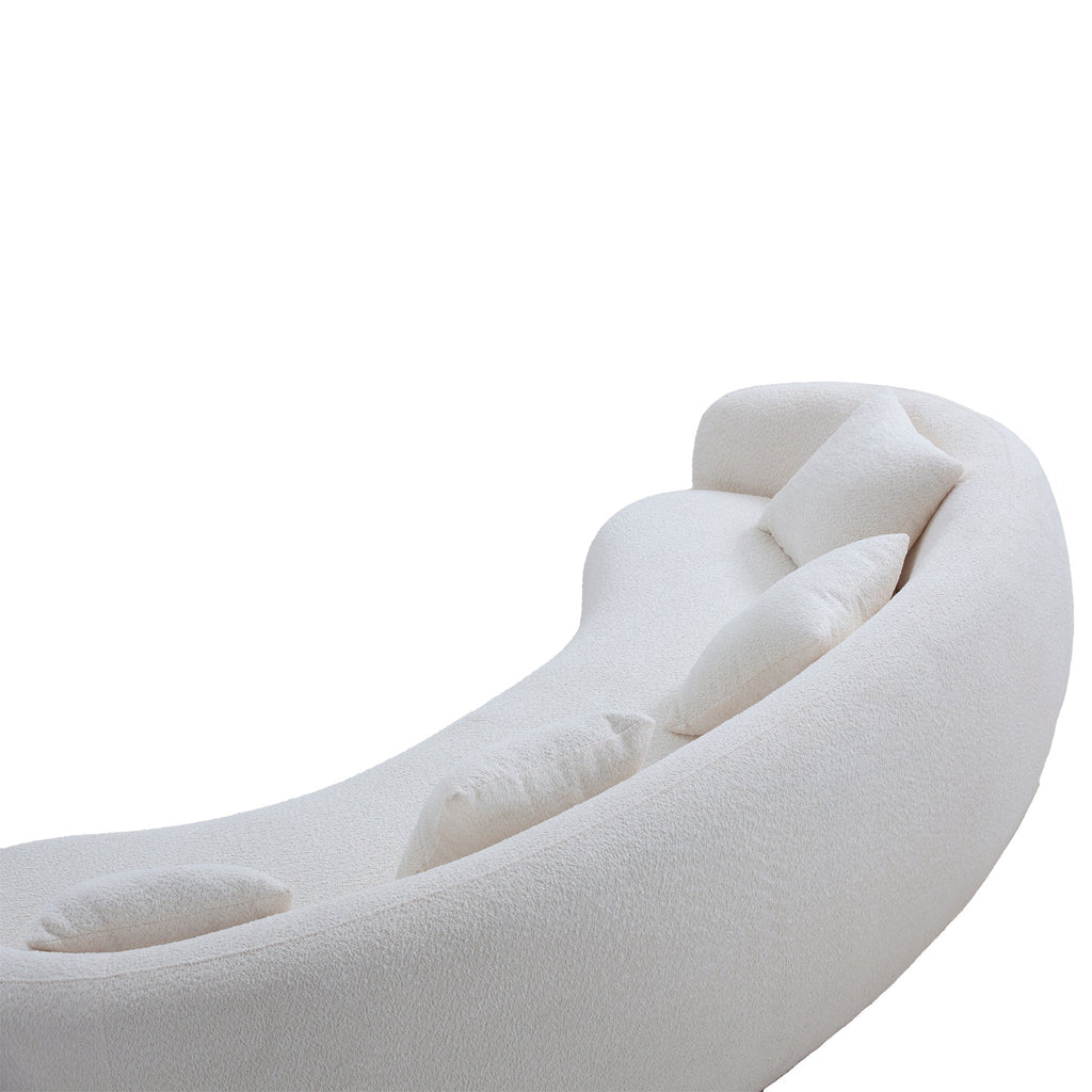 102'' 5-Seater Boucle Sofa Modern Sectional Half Moon Leisure Couch Curved Sofa Teddy Fleece Velet  WHITE