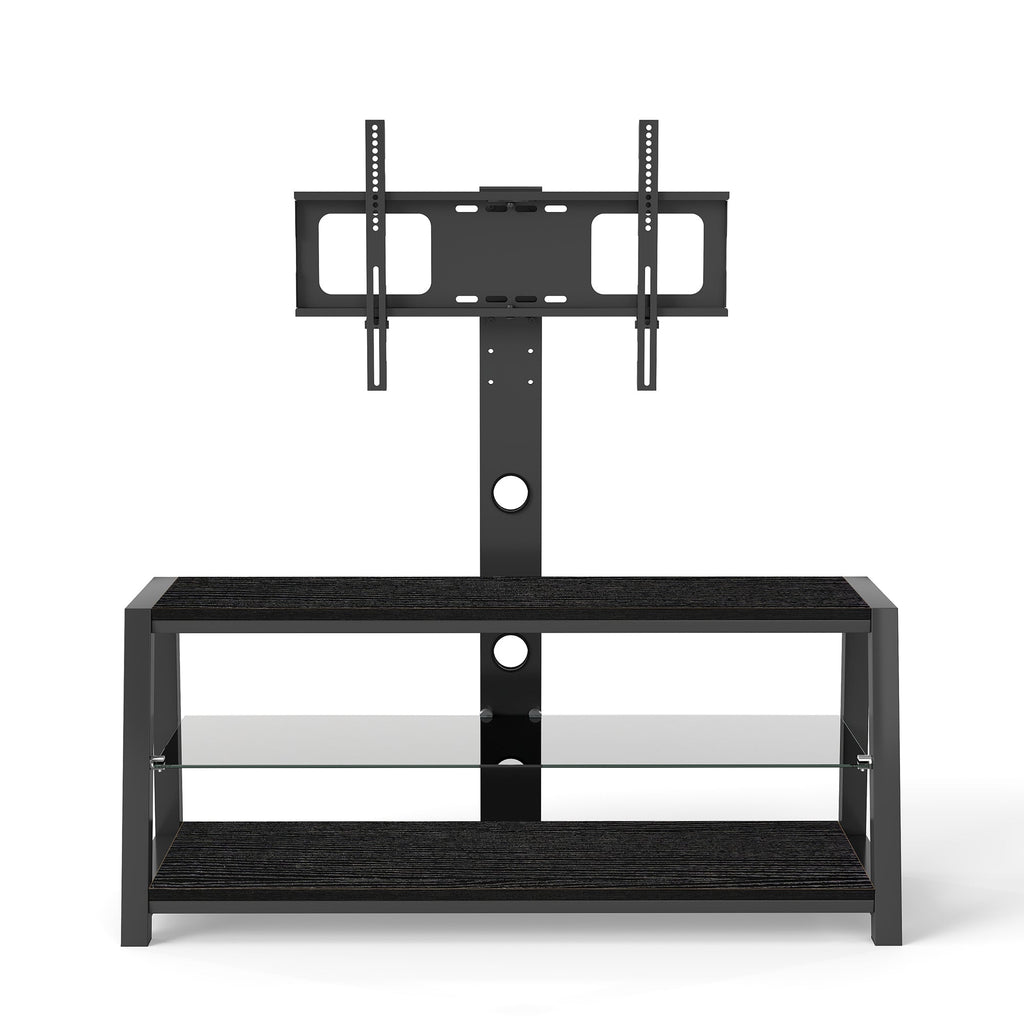 Wooden Storage TV Stand Black Tempered Glass Height Adjustable Universal Swivel Entertainment Center With Mount TV Stand,black