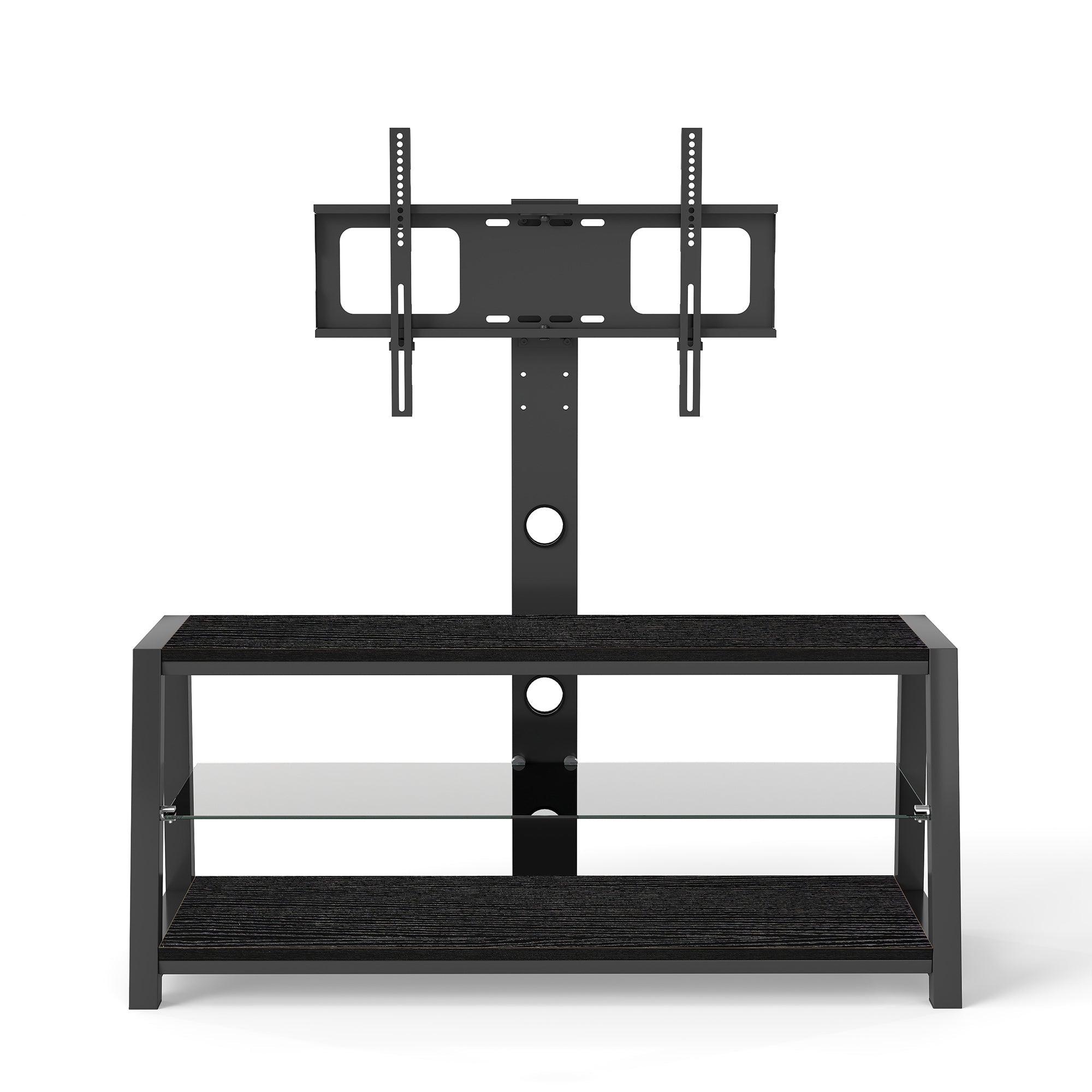Wooden Storage TV Stand Black Tempered Glass Height Adjustable Universal Swivel Entertainment Center With Mount TV Stand,black