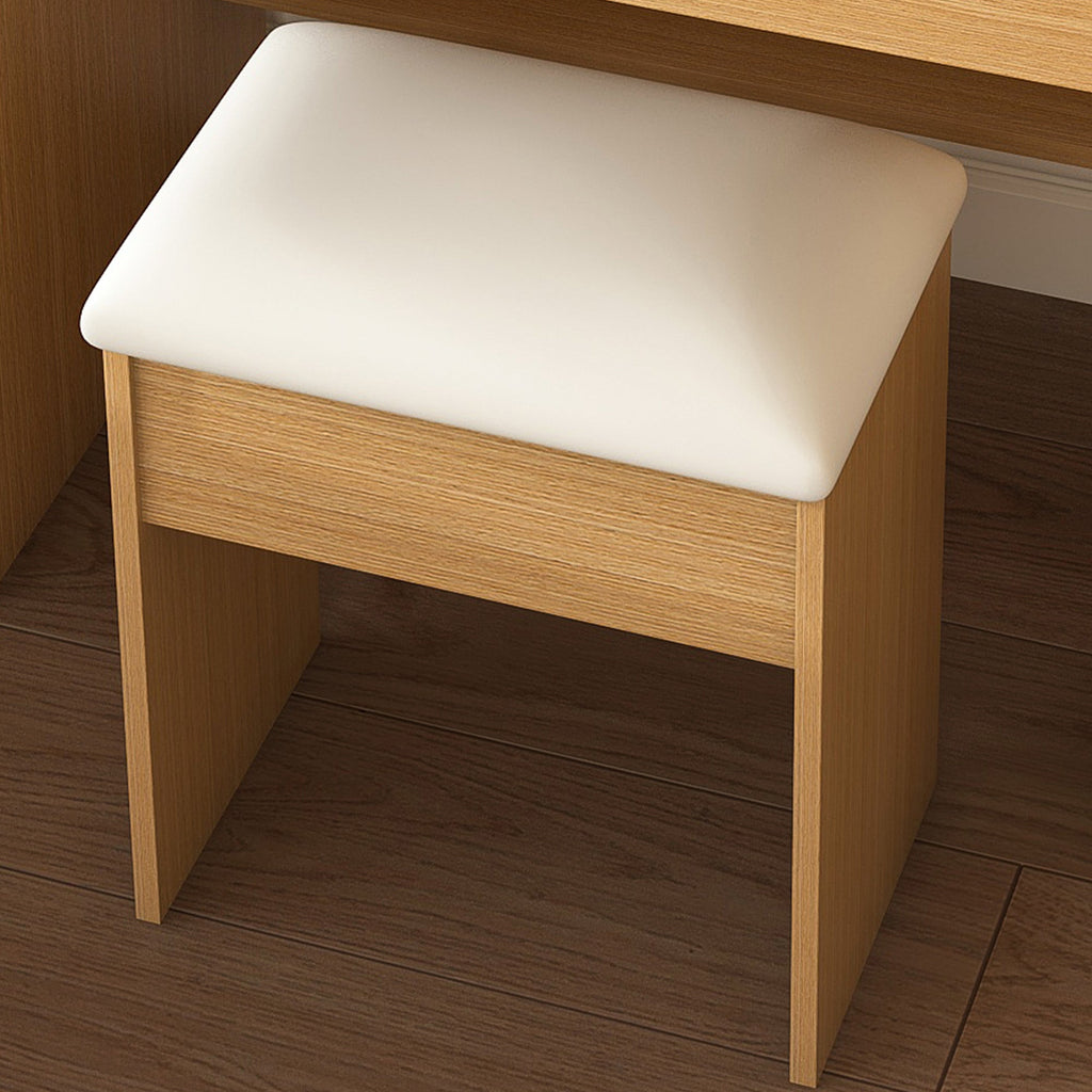 Modern Wood Vanity Table with LED Mirror, Power Outlet, Hairdryer Holder & Padded Stool – Compact Dressing Desk for Small Bedrooms