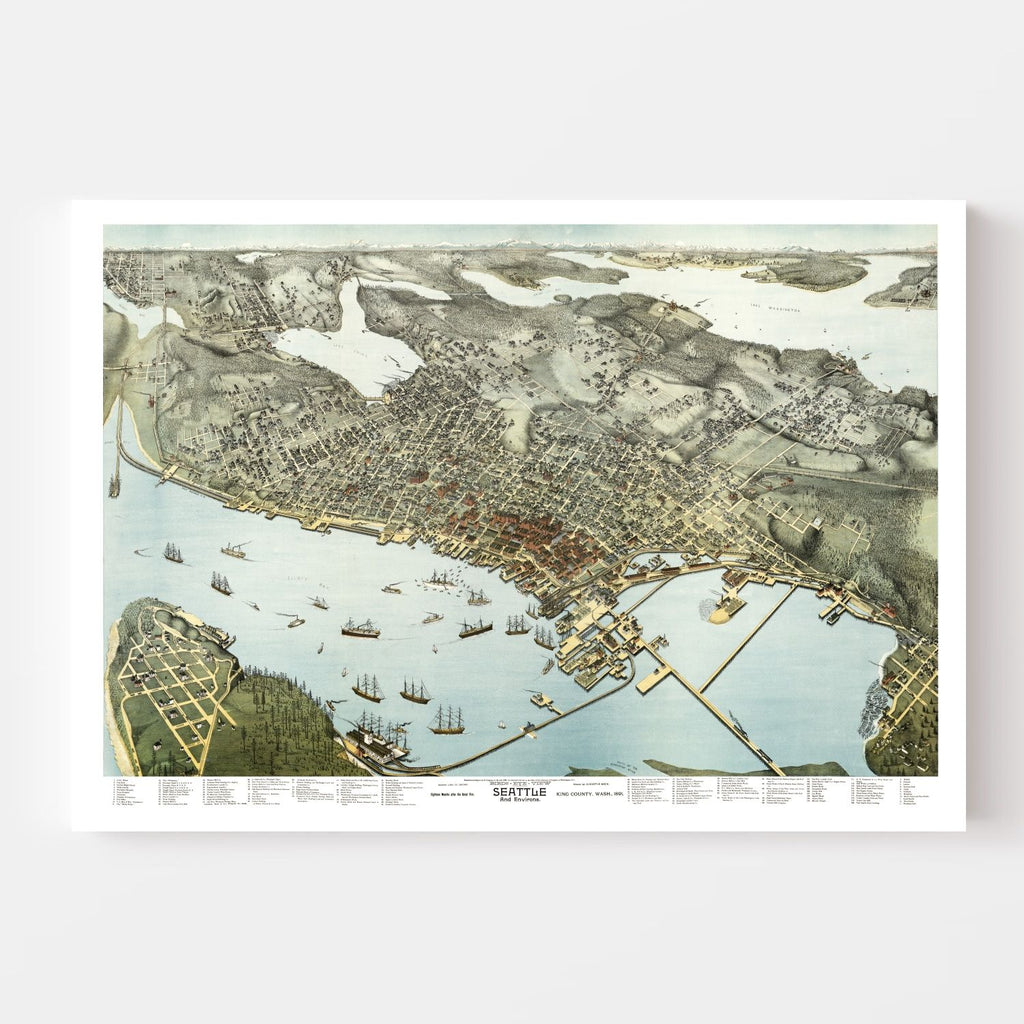 Vintage Map of Seattle, Washington 1891