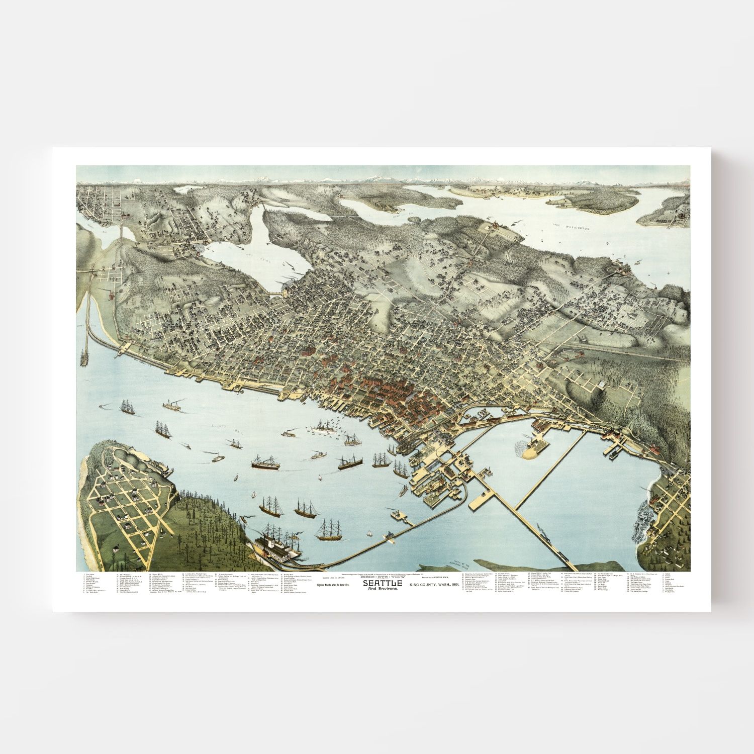 Vintage Map of Seattle, Washington 1891