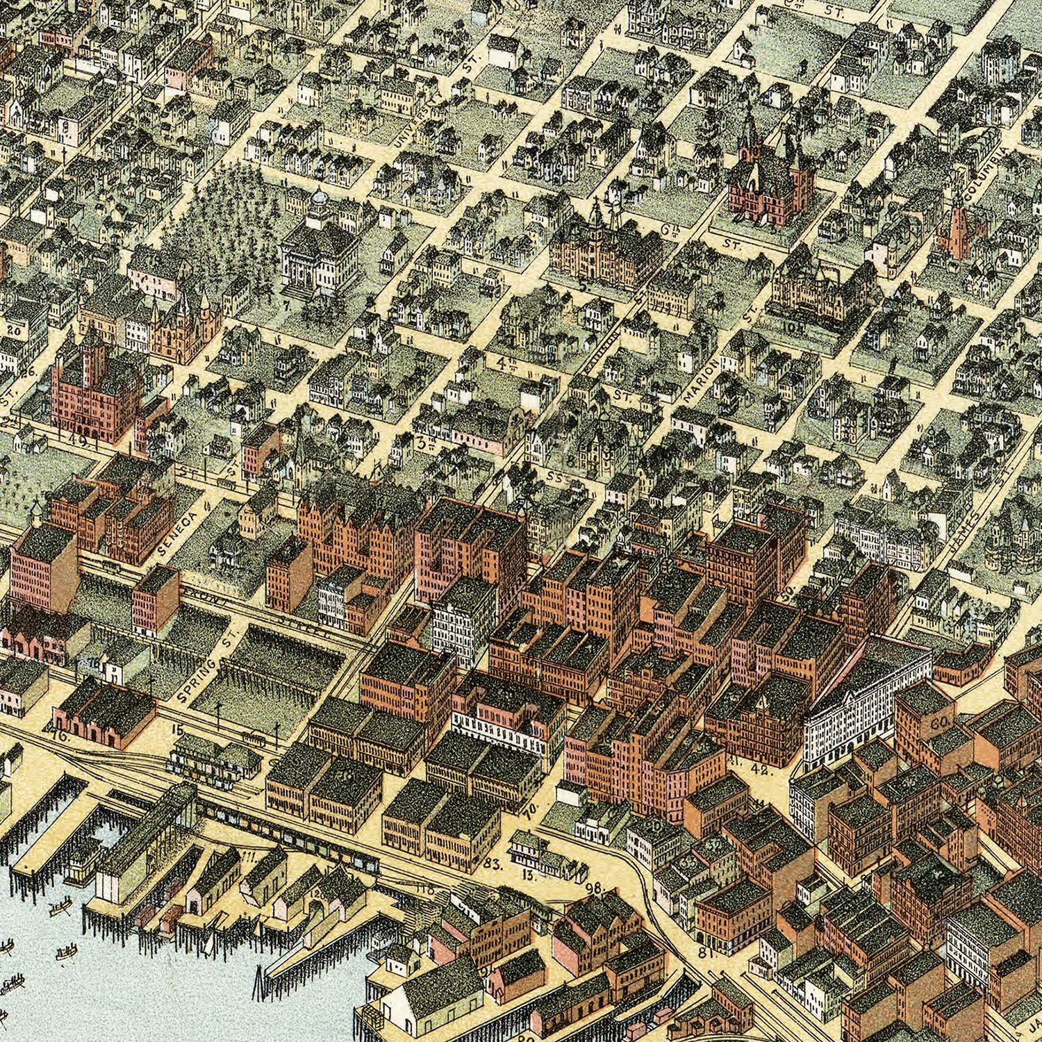 Vintage Map of Seattle, Washington 1891