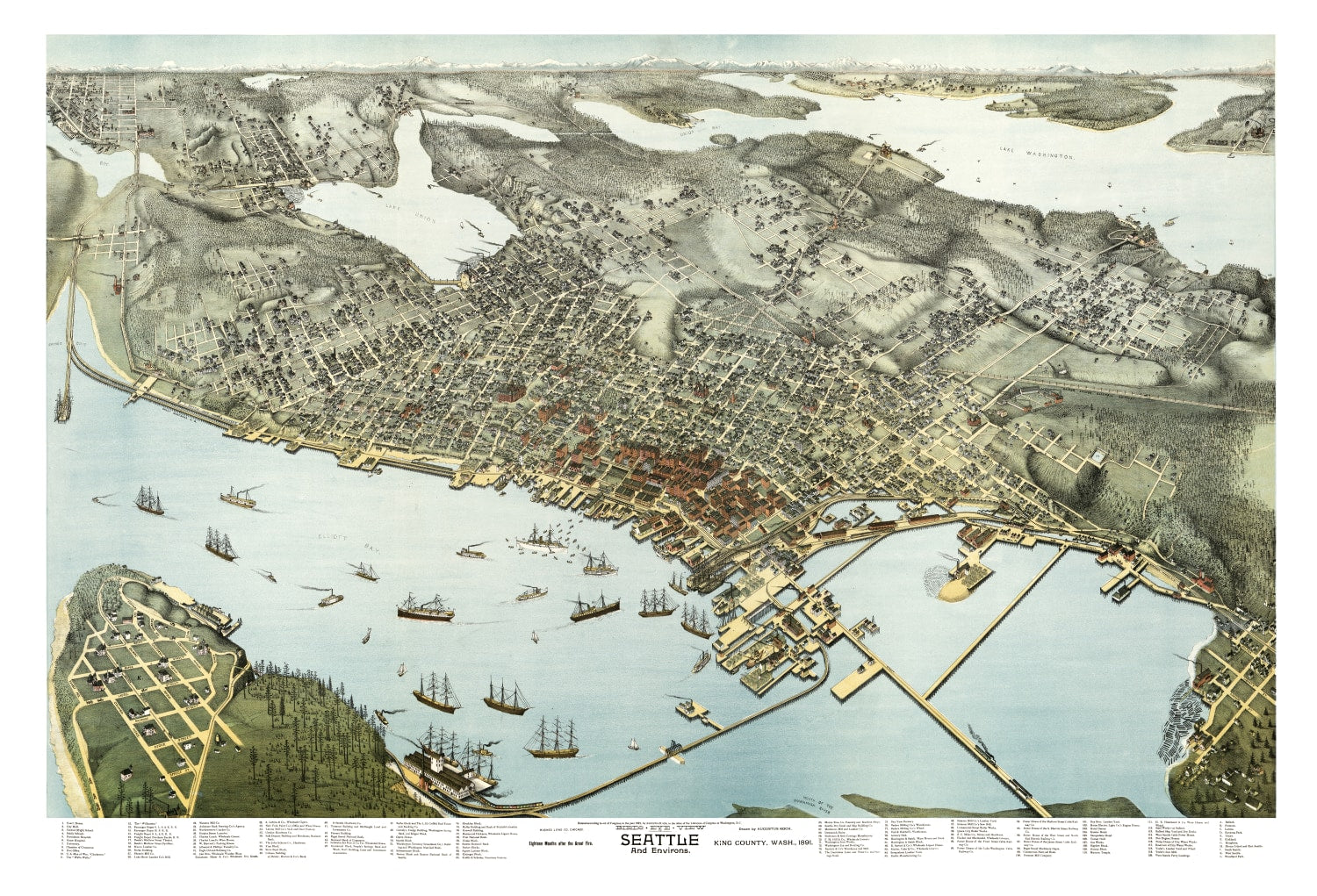 Vintage Map of Seattle, Washington 1891
