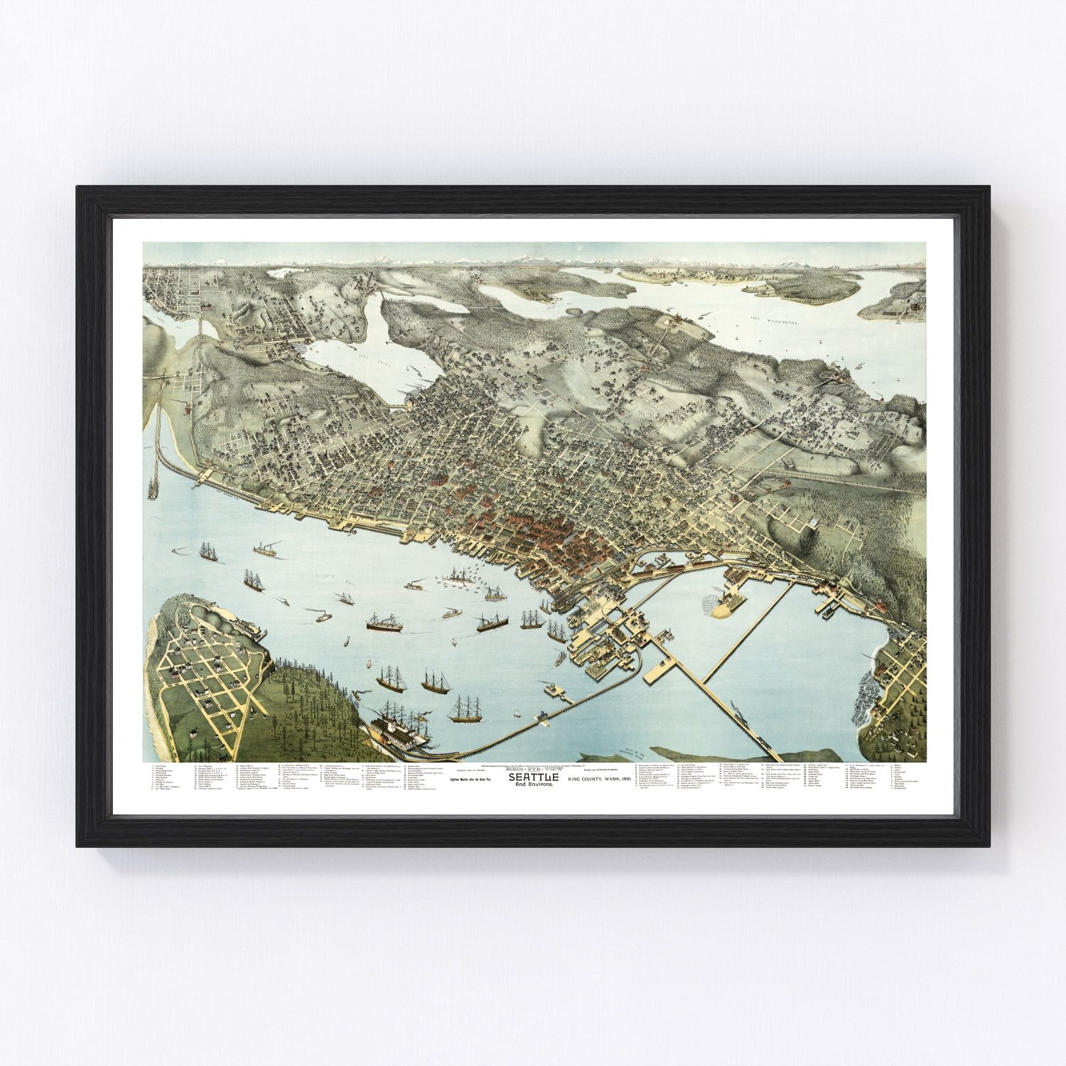 Vintage Map of Seattle, Washington 1891