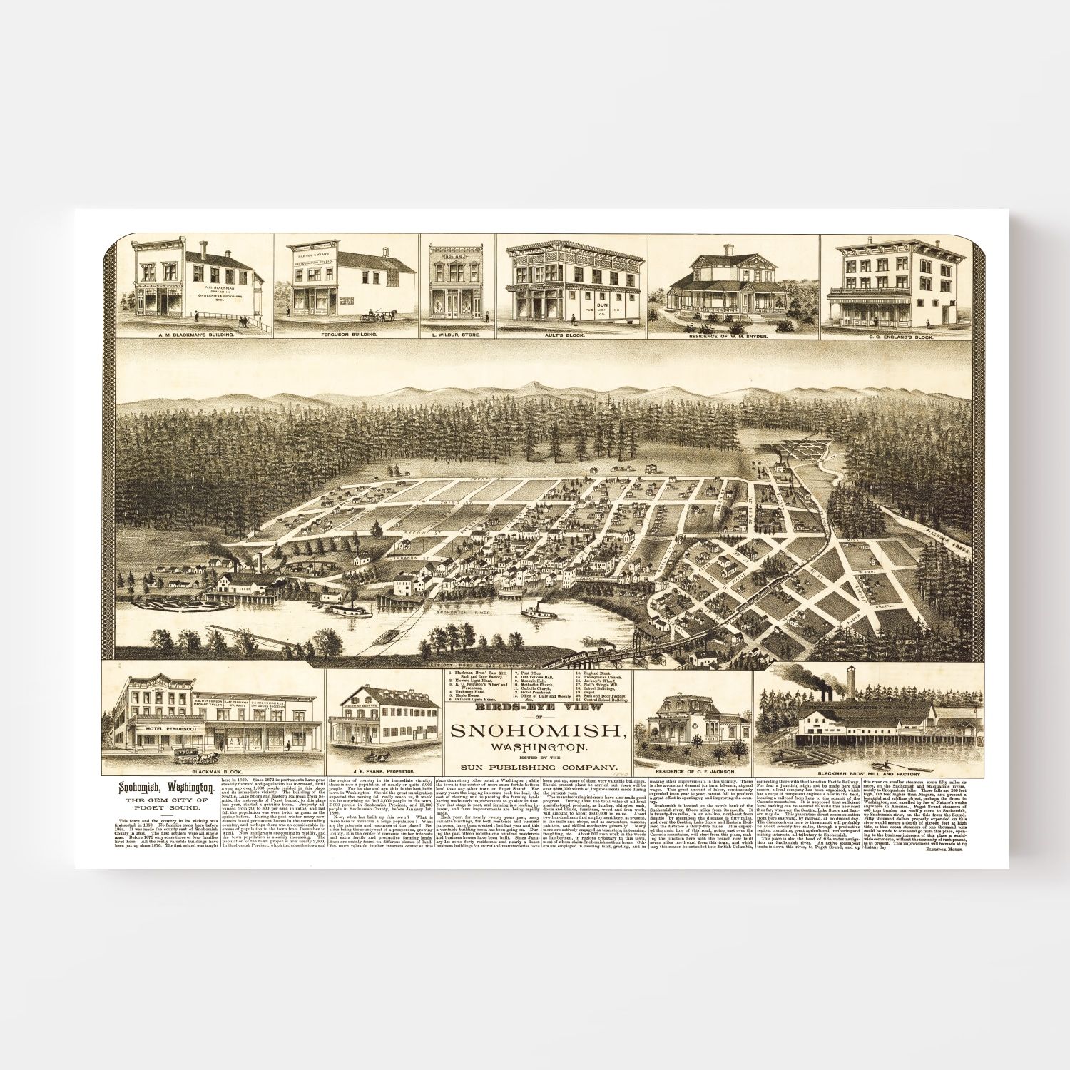 Vintage Map of Snohomish, Washington 1890