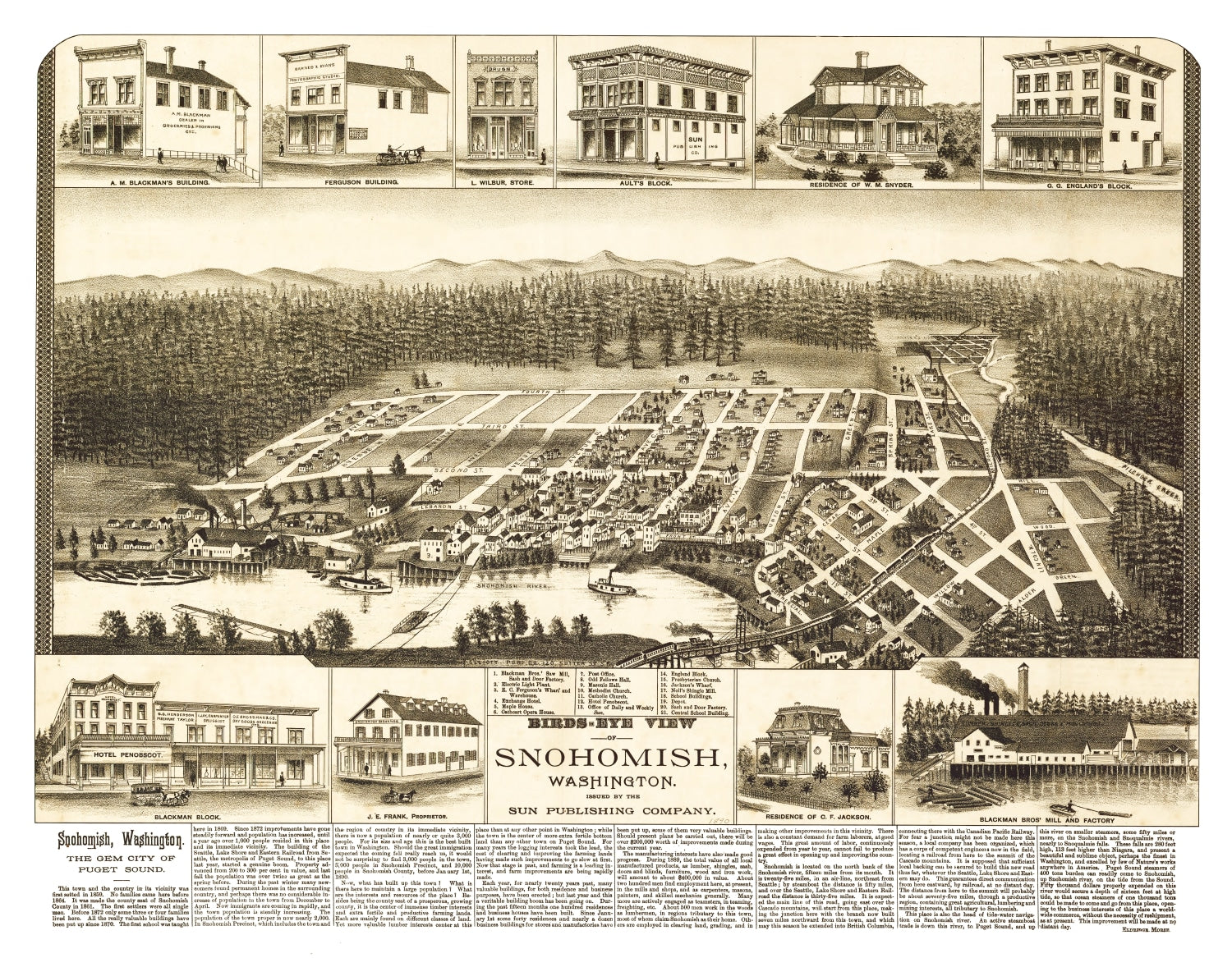 Vintage Map of Snohomish, Washington 1890