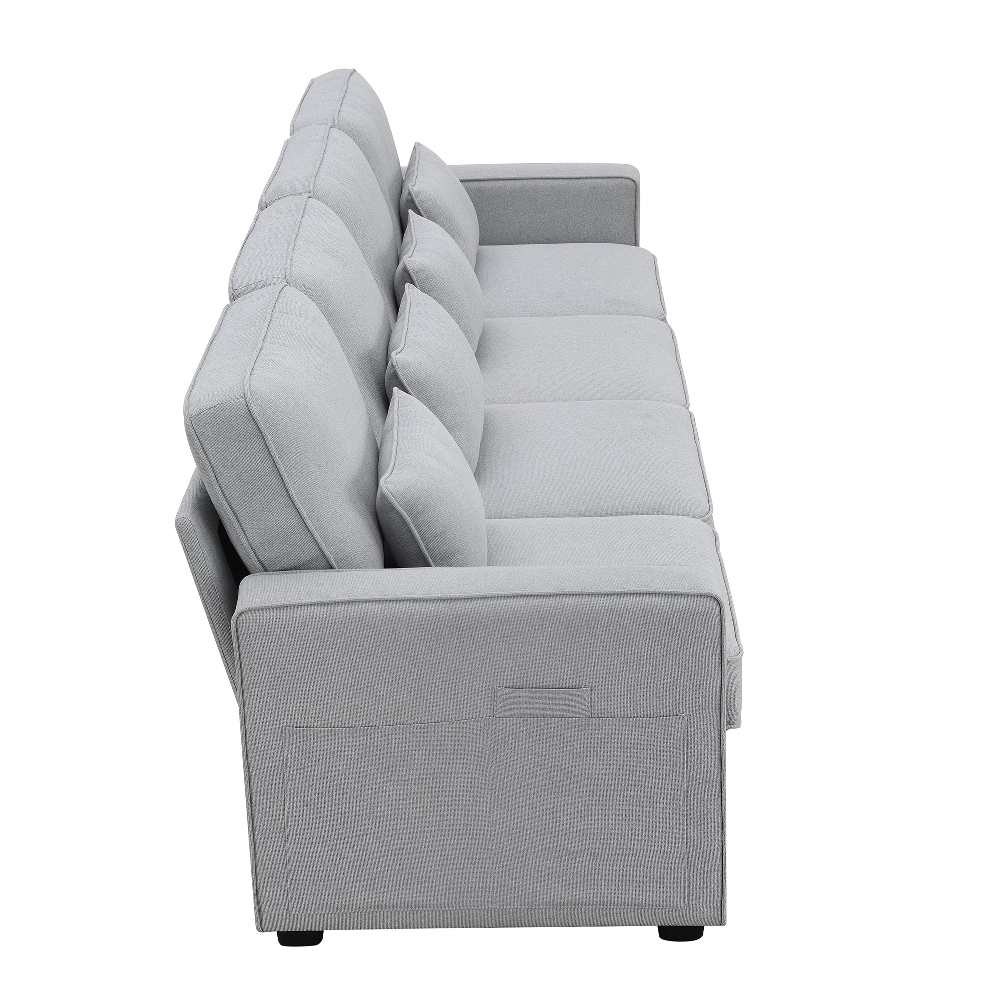 [VIDEO provided] [New] 104' 4-Seater Modern Linen Fabric Sofa with Armrest Pockets and 4 Pillows,Minimalist Style Couch for Living Room, Apartment, Office,3 Colors