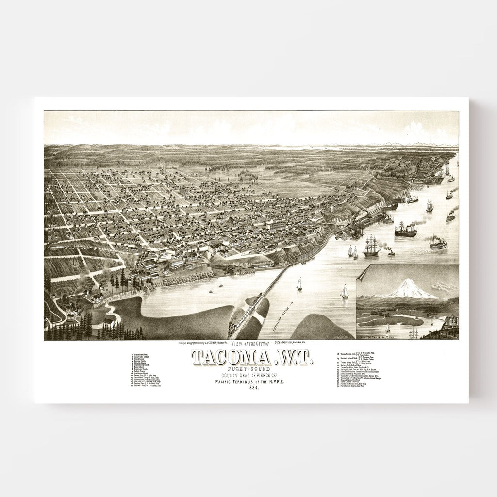 Vintage Map of Tacoma, Washington 1884